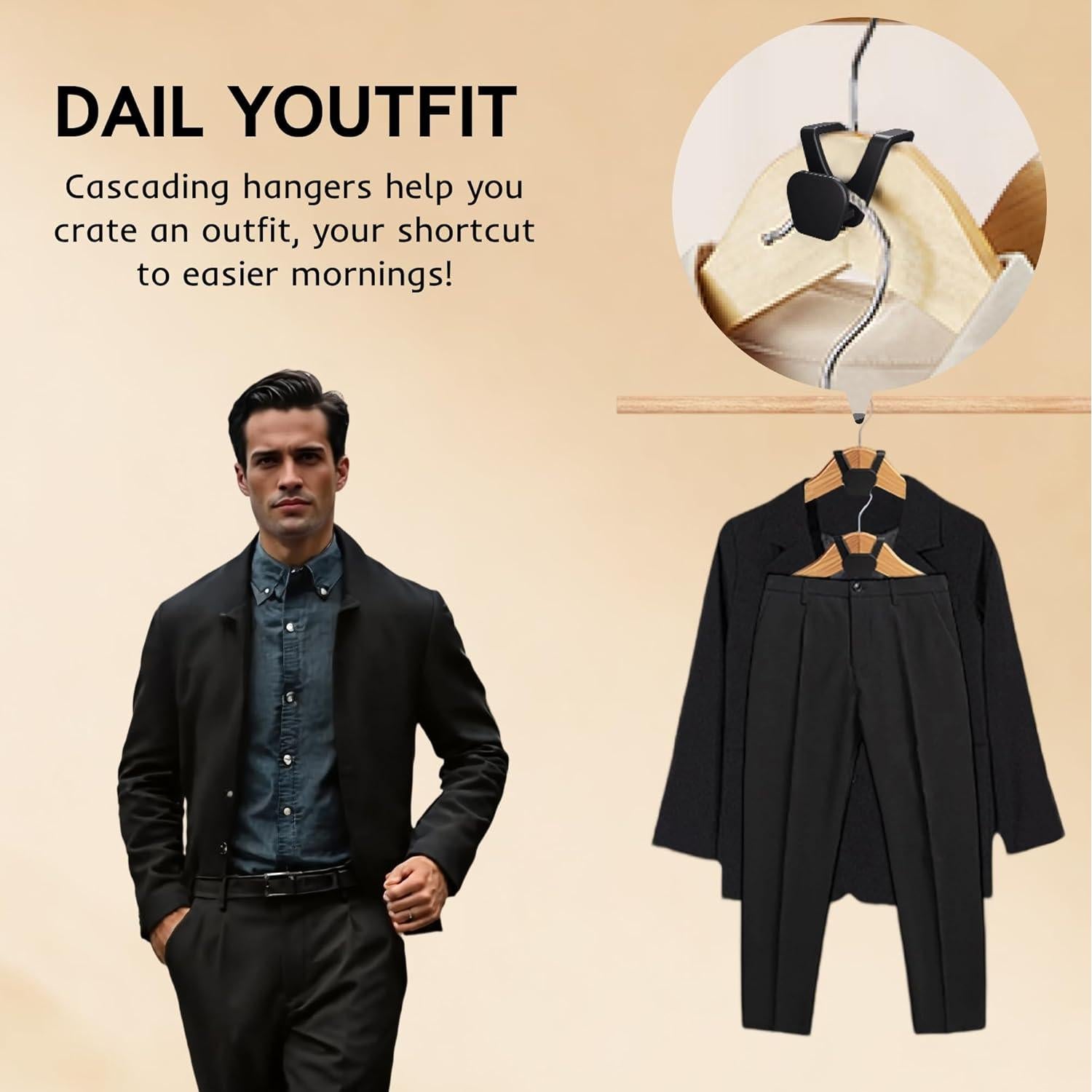 Ganchos Organizadores de Closet Avkoohum - 60 Piezas, Negro