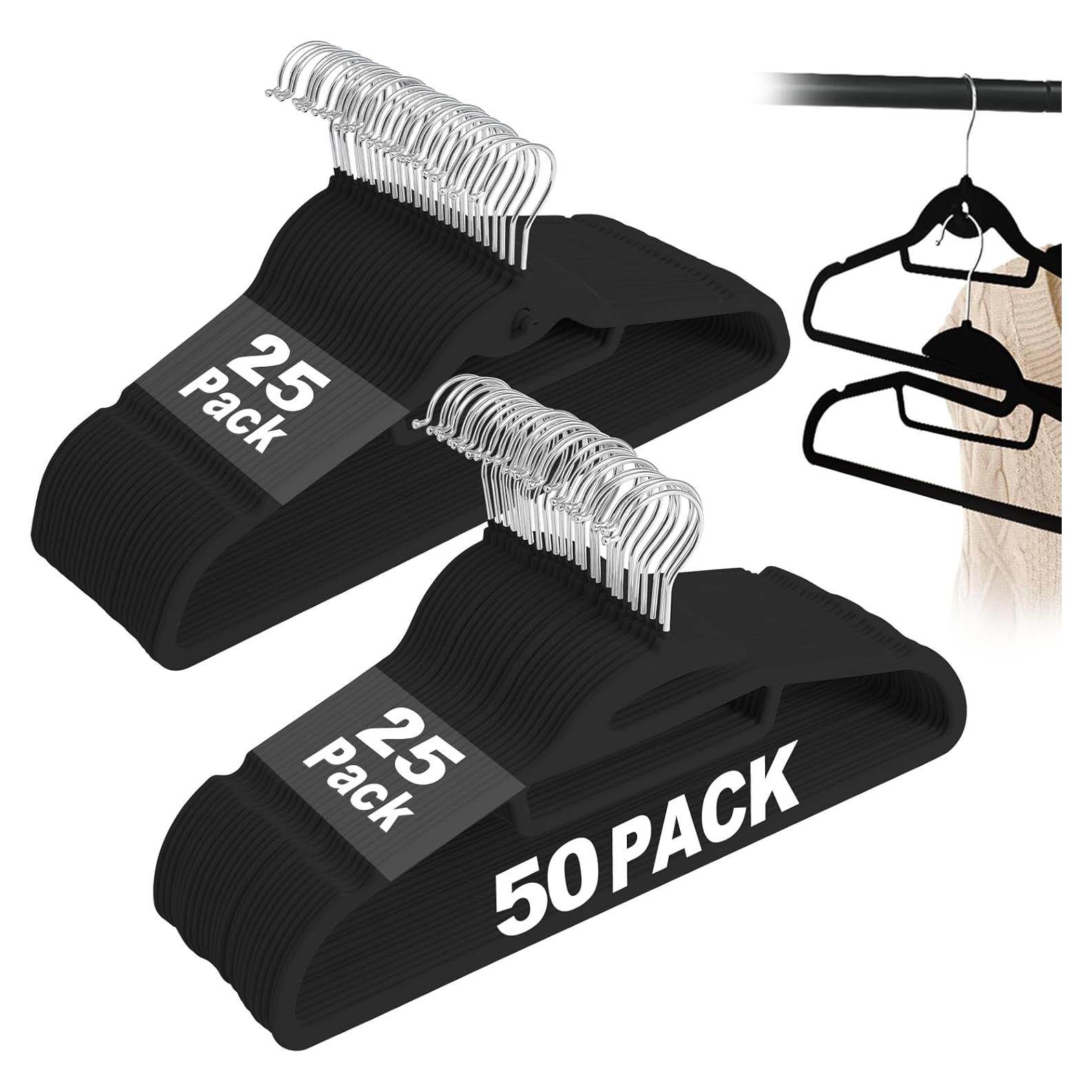 Perchas de Terciopelo Negro UEAKPIC 50 Piezas Antideslizantes