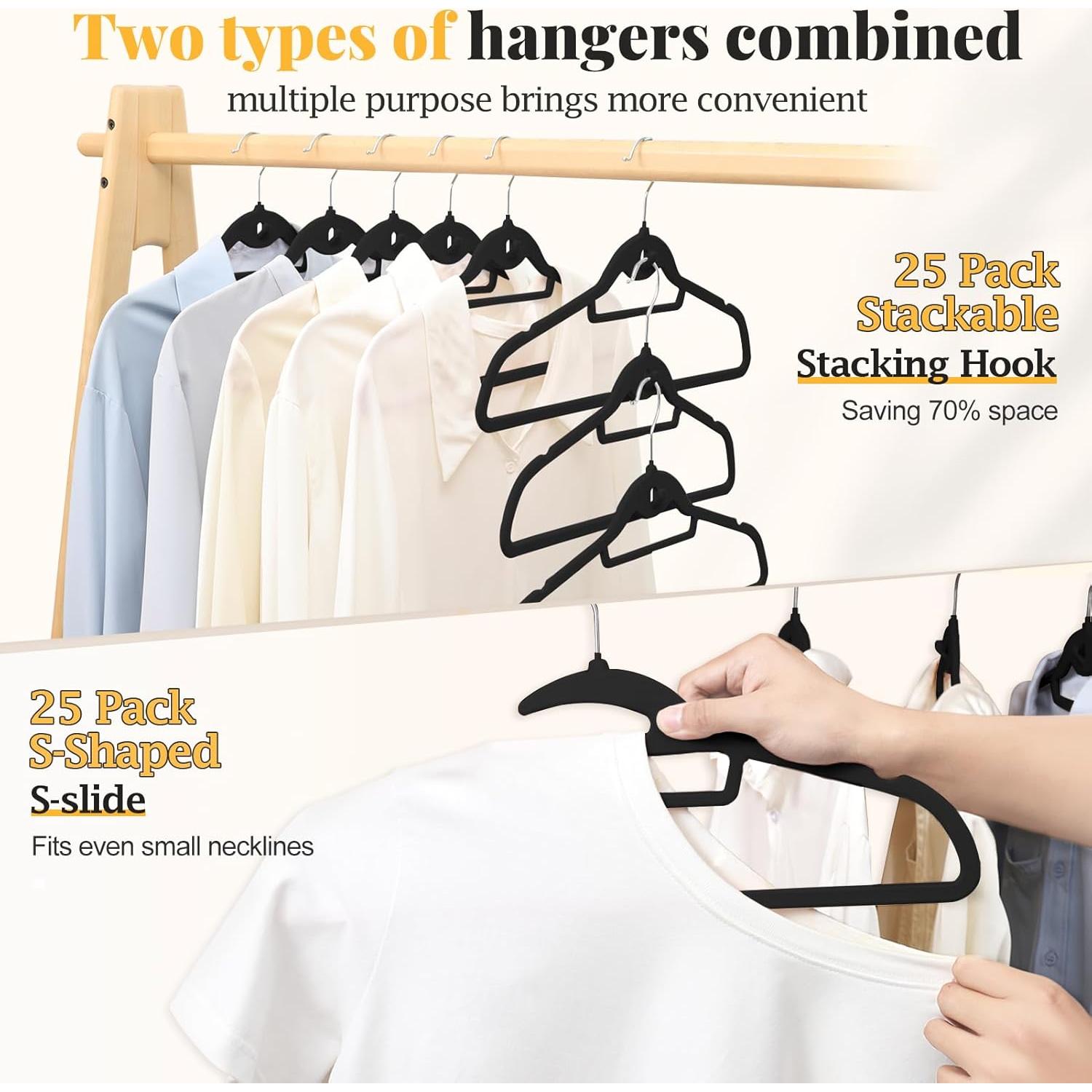 Perchas de Terciopelo Negro UEAKPIC 50 Piezas Antideslizantes