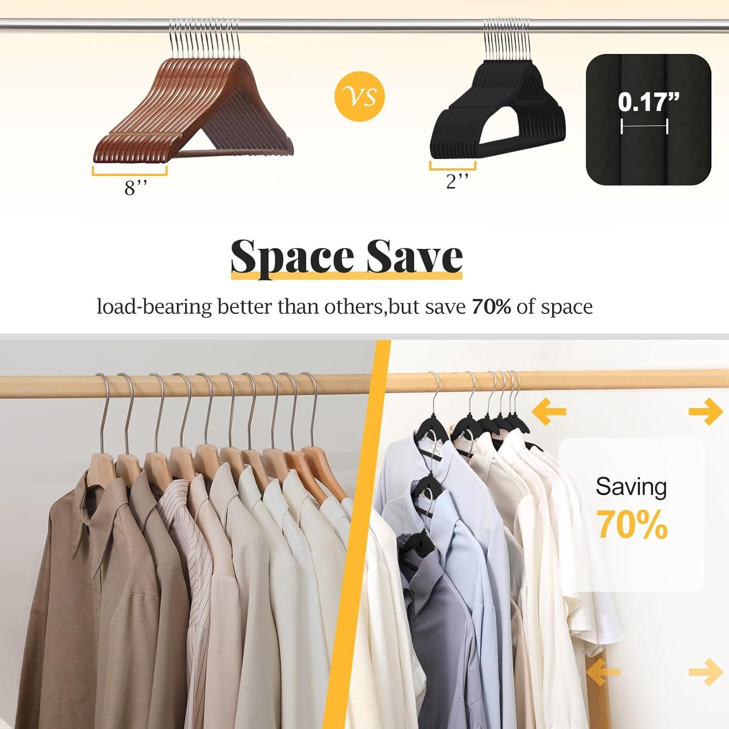 Perchas de Terciopelo Negro UEAKPIC 50 Piezas Antideslizantes