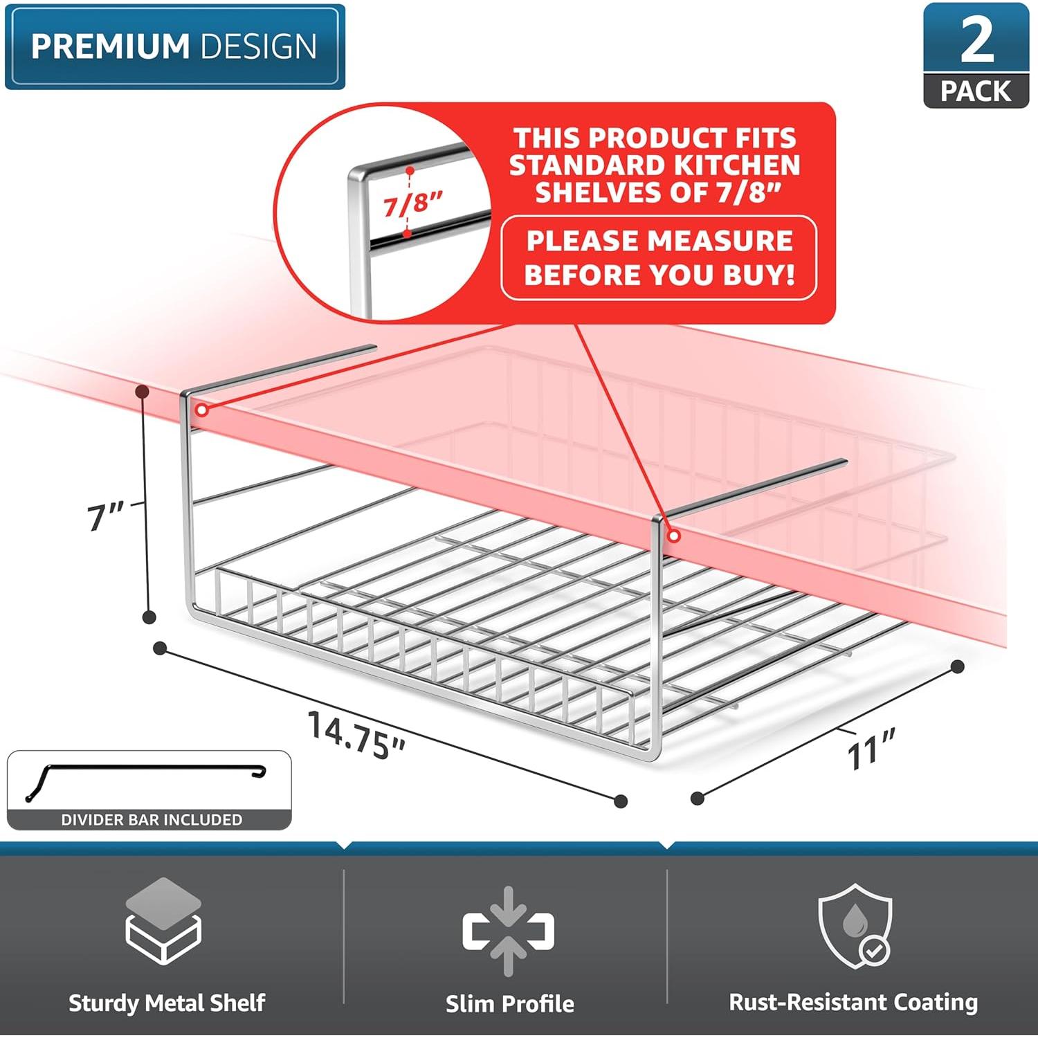 Organizador de Latas Sorbus Bajo Gabinete 2 Estantes Plata