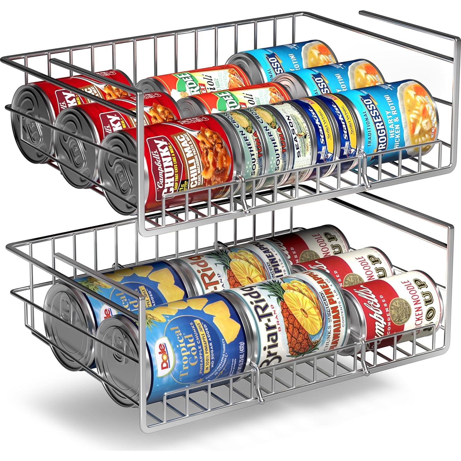 Organizador de Latas Sorbus Bajo Gabinete 2 Estantes Plata