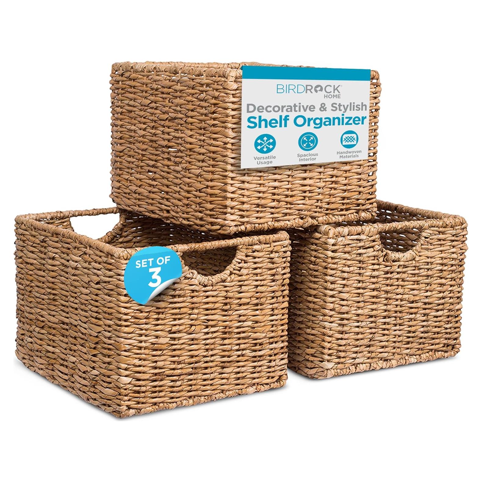 Cestas Organizadoras BIRDROCK HOME - Juego de 3, Mimbre Natural