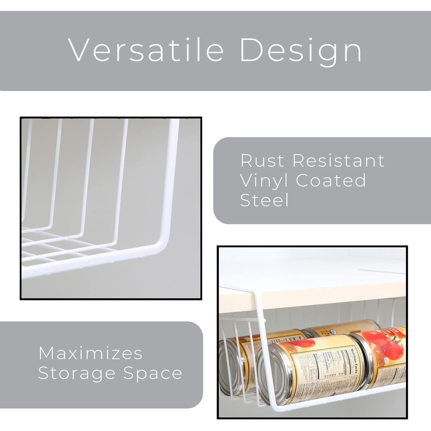 Cesta de Almacenamiento Bajo Estante Diseño Inteligente - 6 Pzas - 40.6x14 cm - Blanca