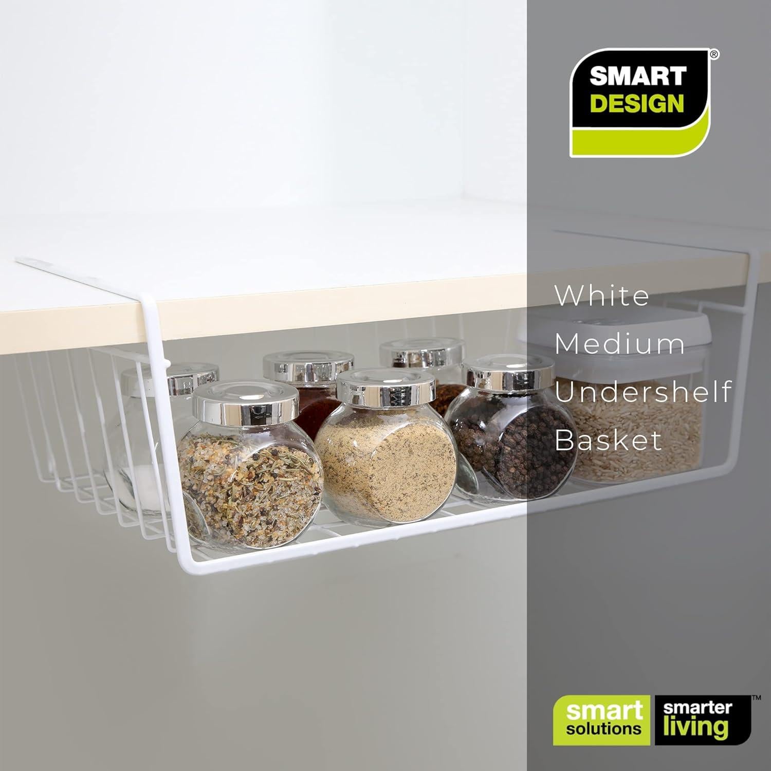 Cesta de Almacenamiento Bajo Estante Diseño Inteligente - 6 Pzas - 40.6x14 cm - Blanca