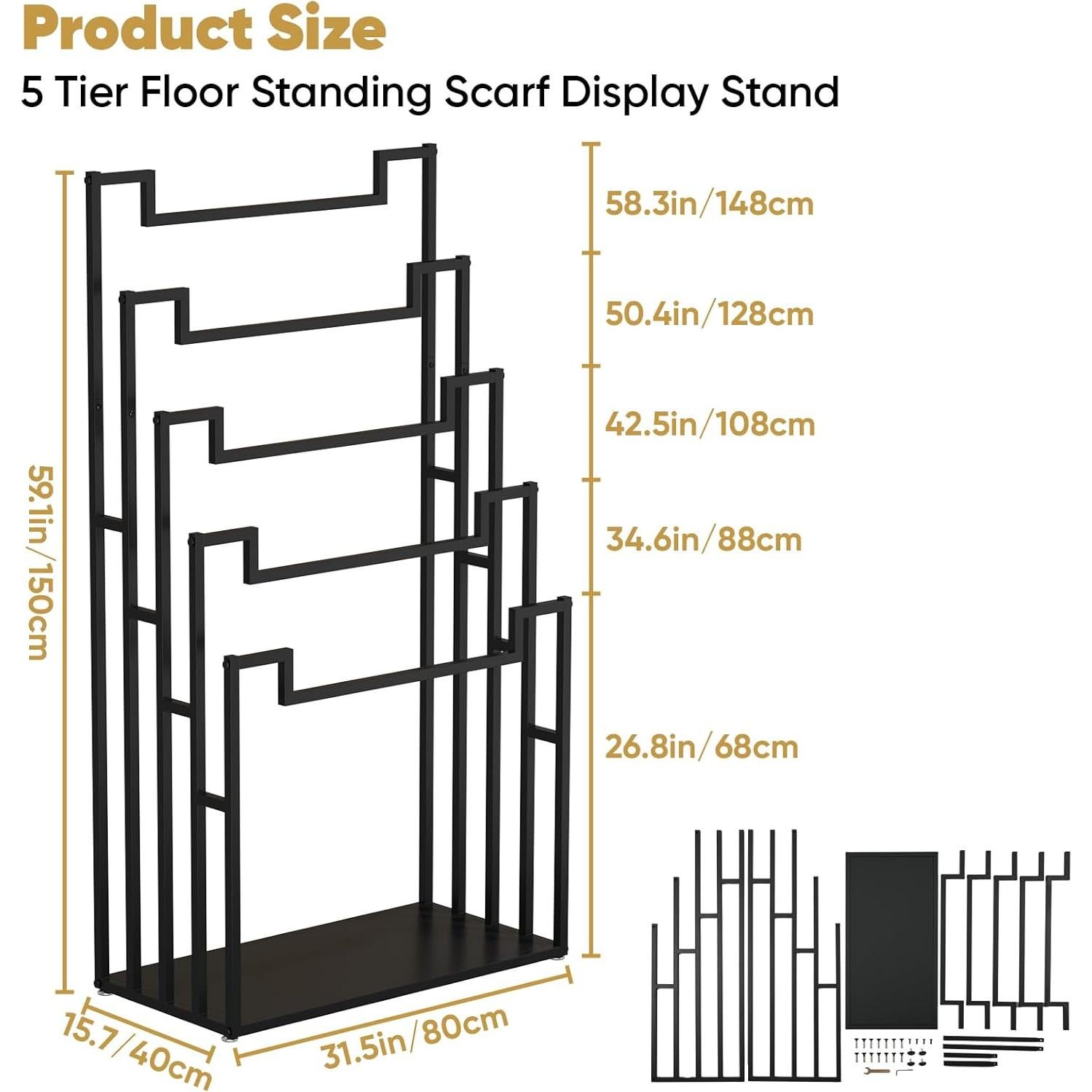 Soporte de Exhibición de Bufandas Tonchean 5 Niveles Metal Negro