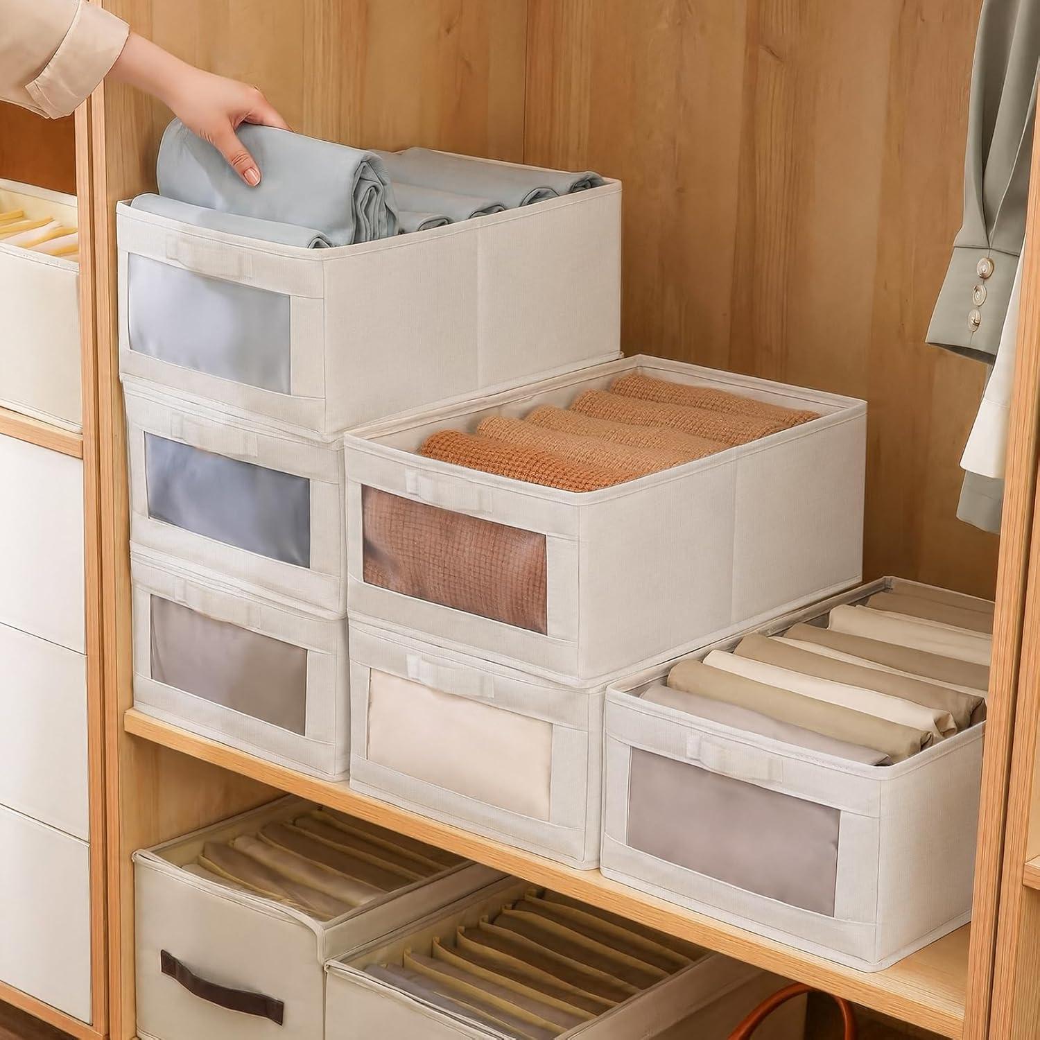 Cajas de Almacenamiento de Lino Beige CBJILWOF - Paquete de 4