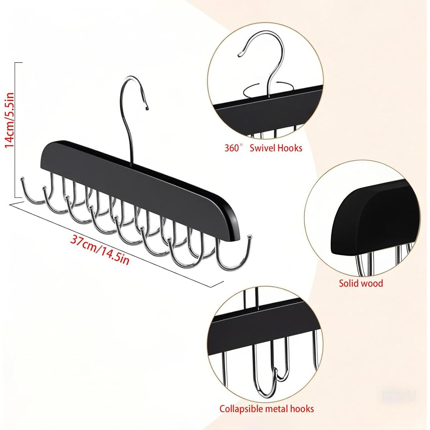 Organizador de Cinturones y Corbatas BEWITU 2 Piezas 14 Ganchos