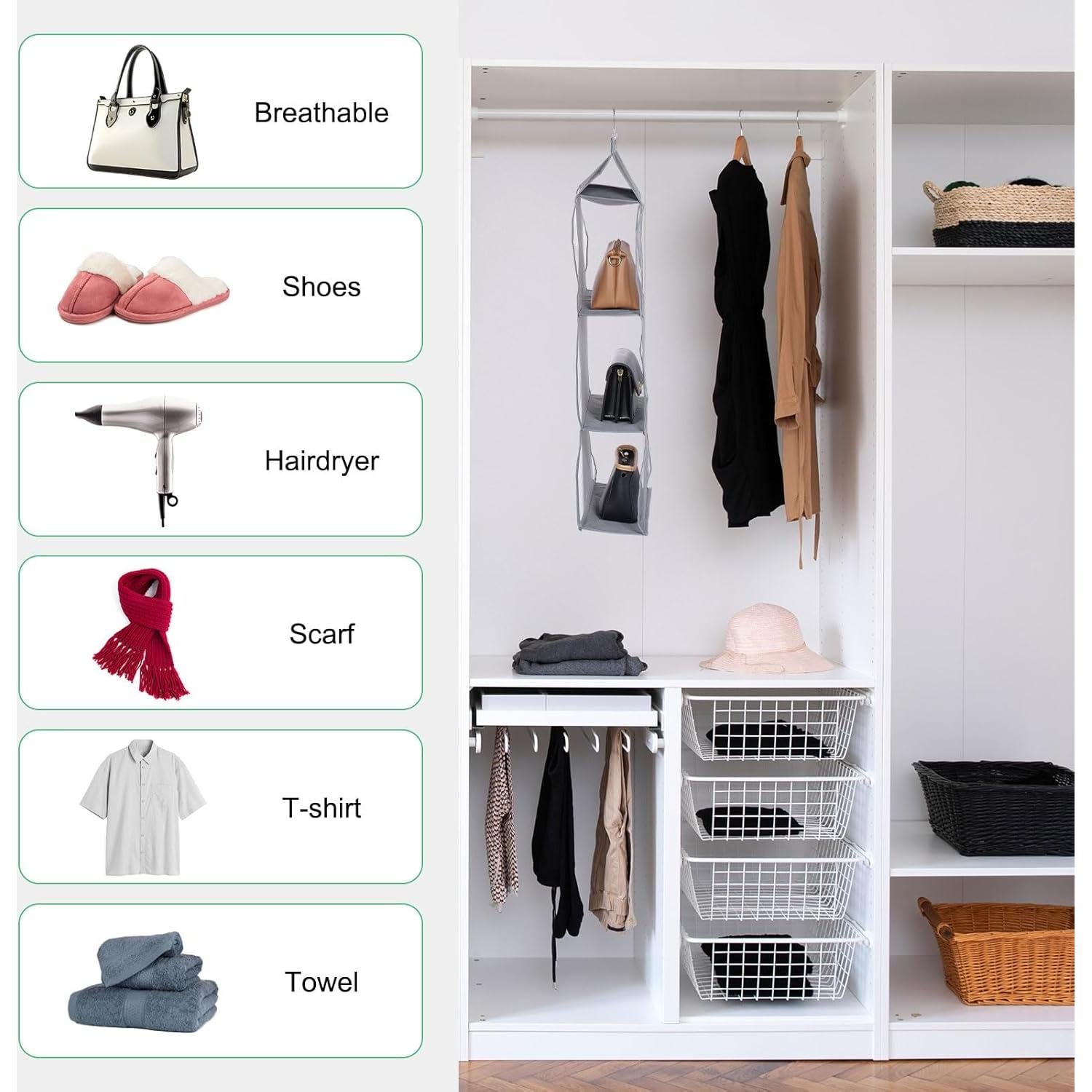 Organizador de bolso colgante uxcell gris 3 bolsillos 40x16x95cm