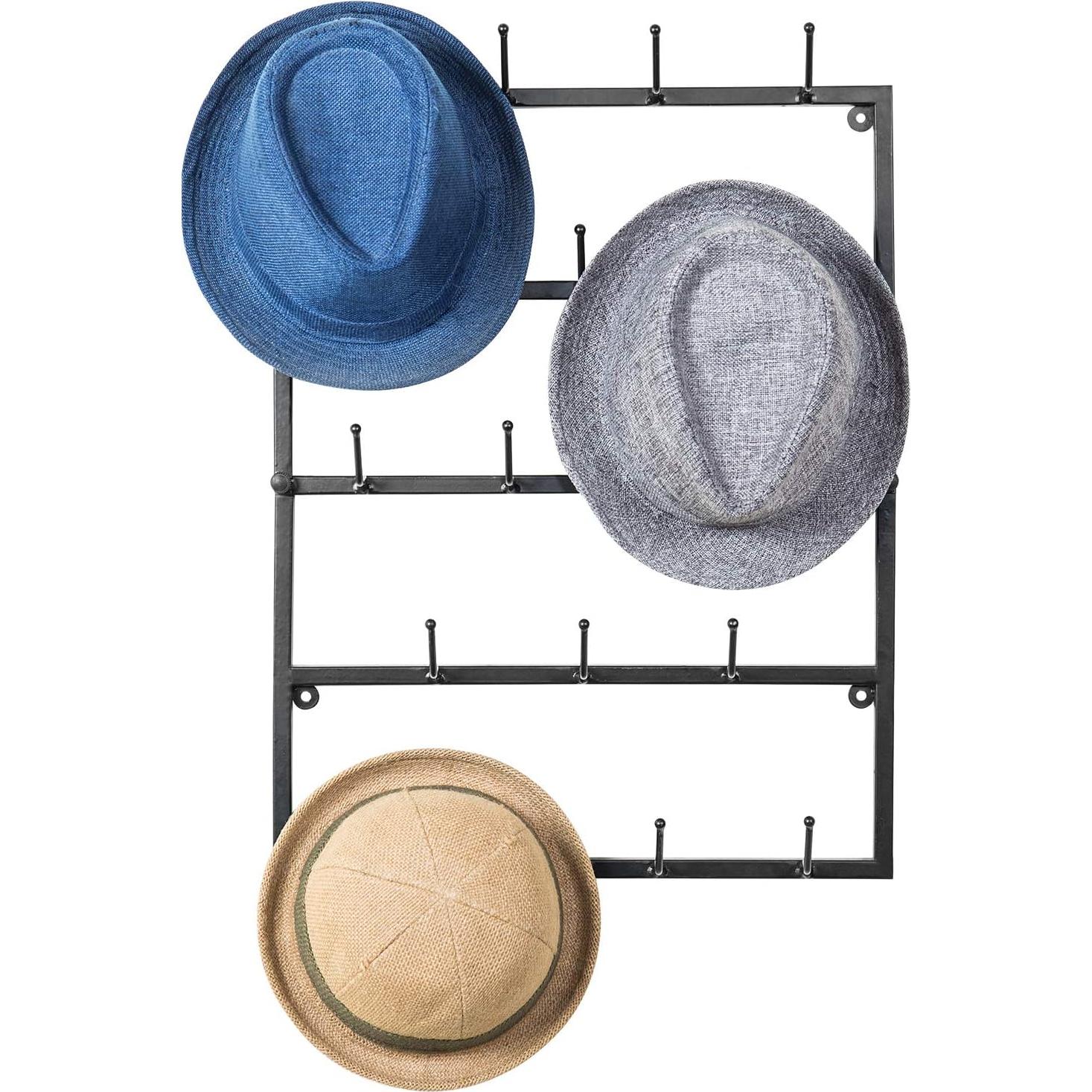Soporte de Sombreros de Metal MyGift Negro Mate 18 Ganchos