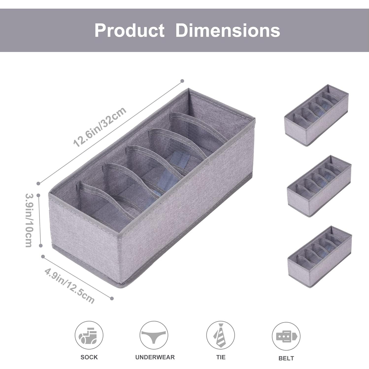 Organizador de Cajones Qozary 3 Pack 6 Celdas Plegable Gris