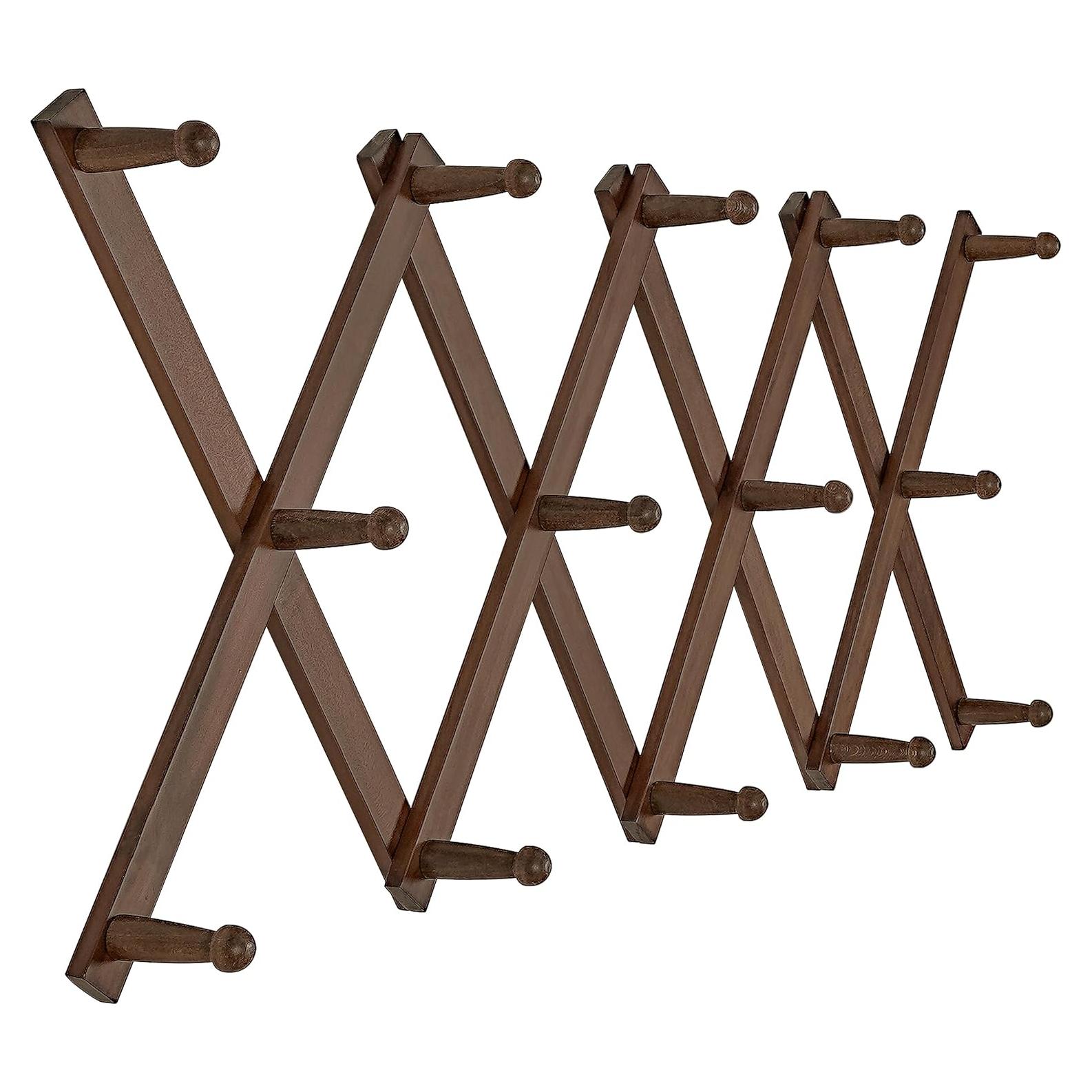 Perchero de Pared SKOLOO Moderno con 14 Ganchos de Madera Nogal