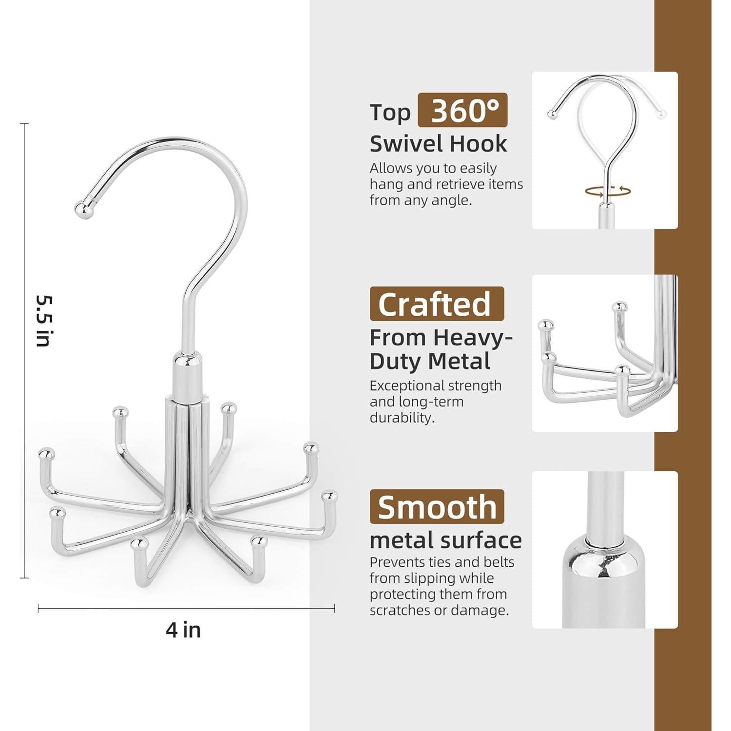 Perchero de Corbatas y Cinturones ZEDODIER 8 Ganchos Plata