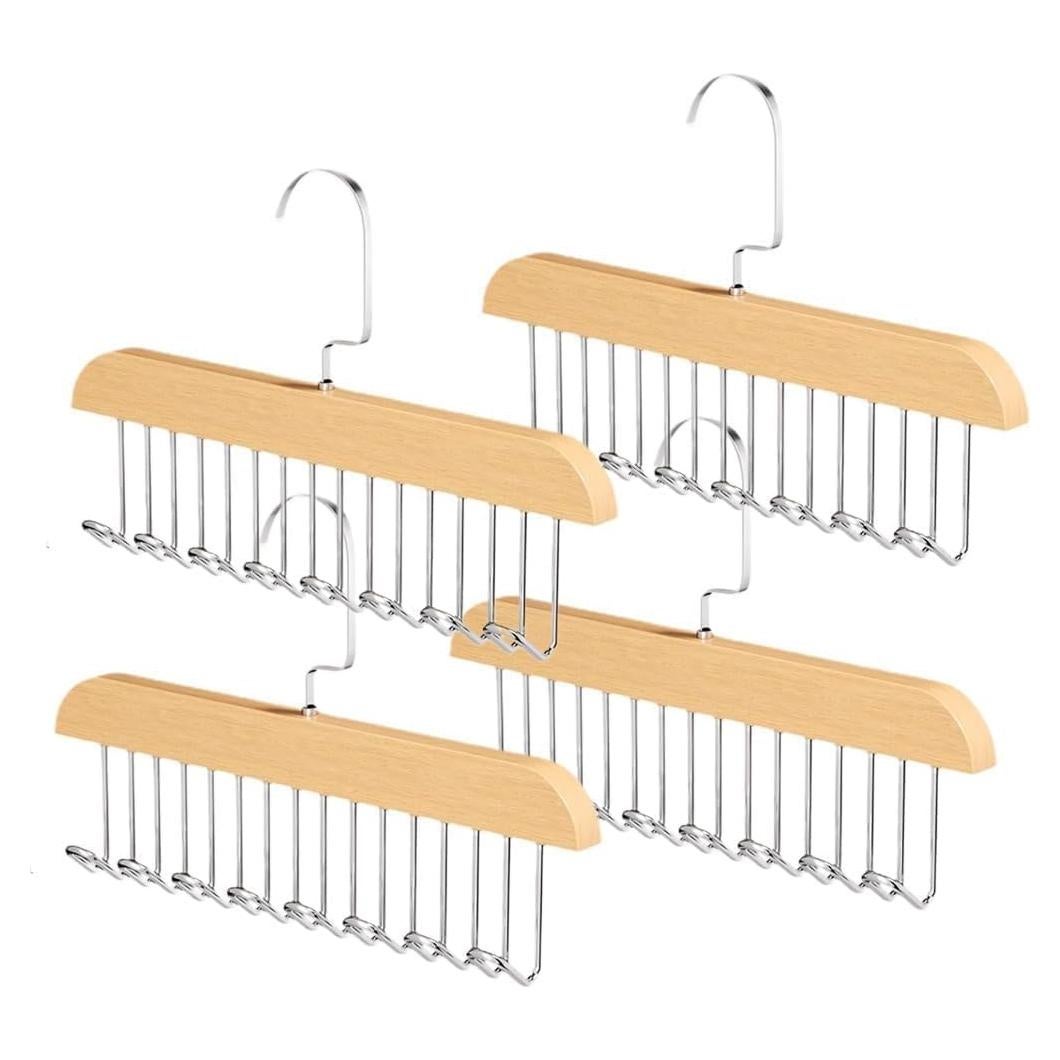 Paquete de 4 perchas para corbatas HOFSIN - Madera Natural