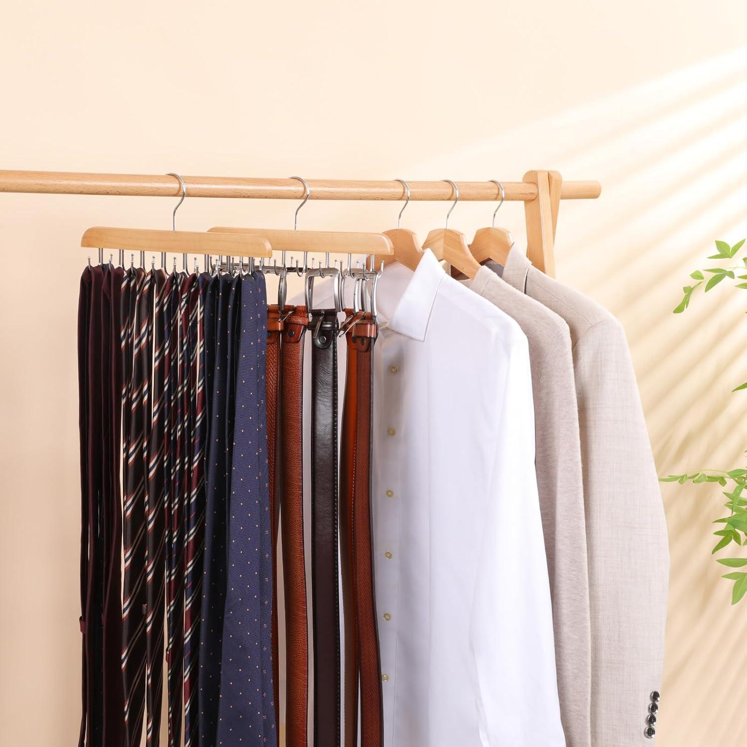 Perchero de Cinturones ELONG HOME, 2 Pack, Madera, 48 Cinturones