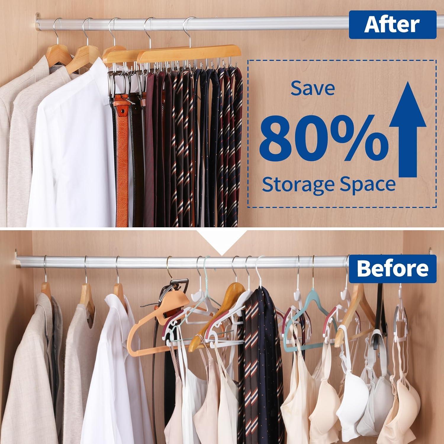 Perchero de Cinturones ELONG HOME, 2 Pack, Madera, 48 Cinturones