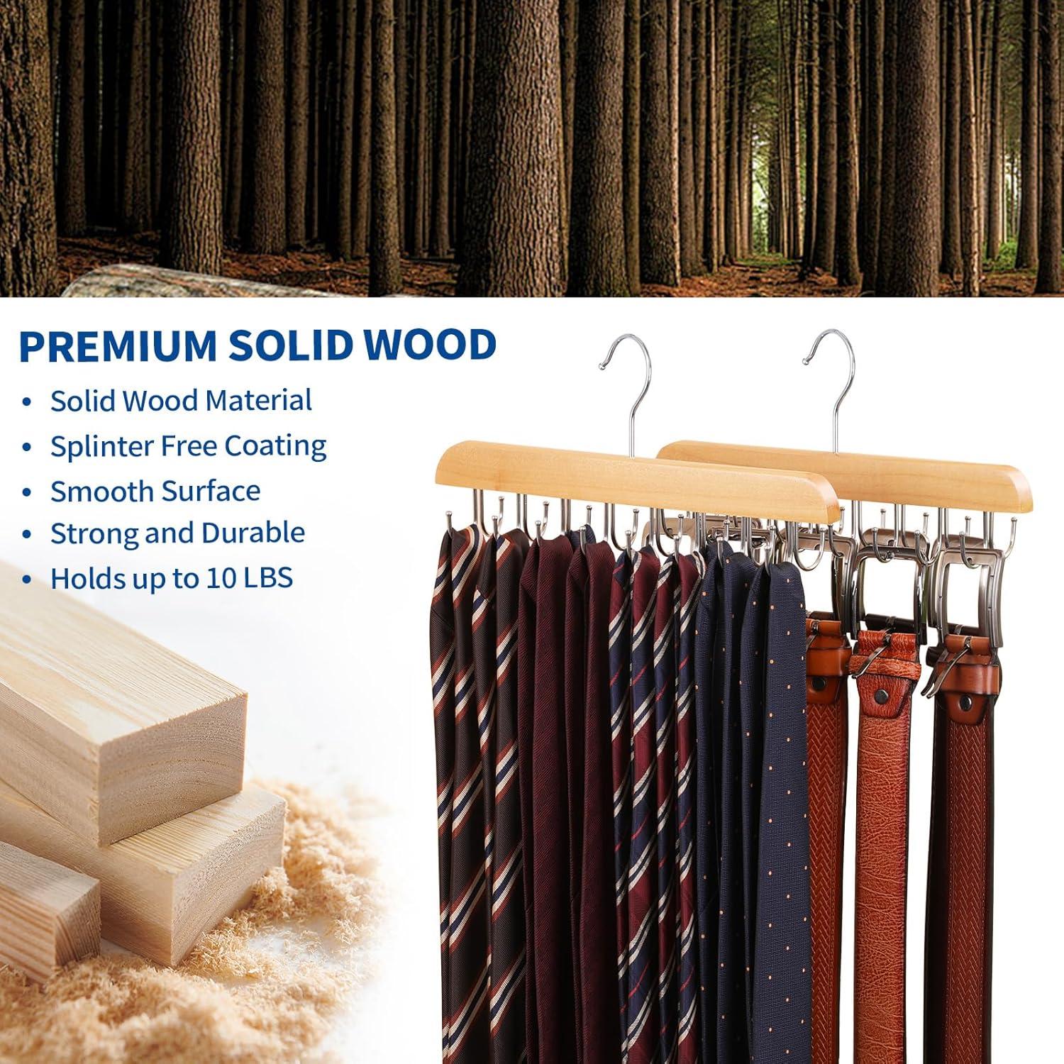 Perchero de Cinturones ELONG HOME, 2 Pack, Madera, 48 Cinturones