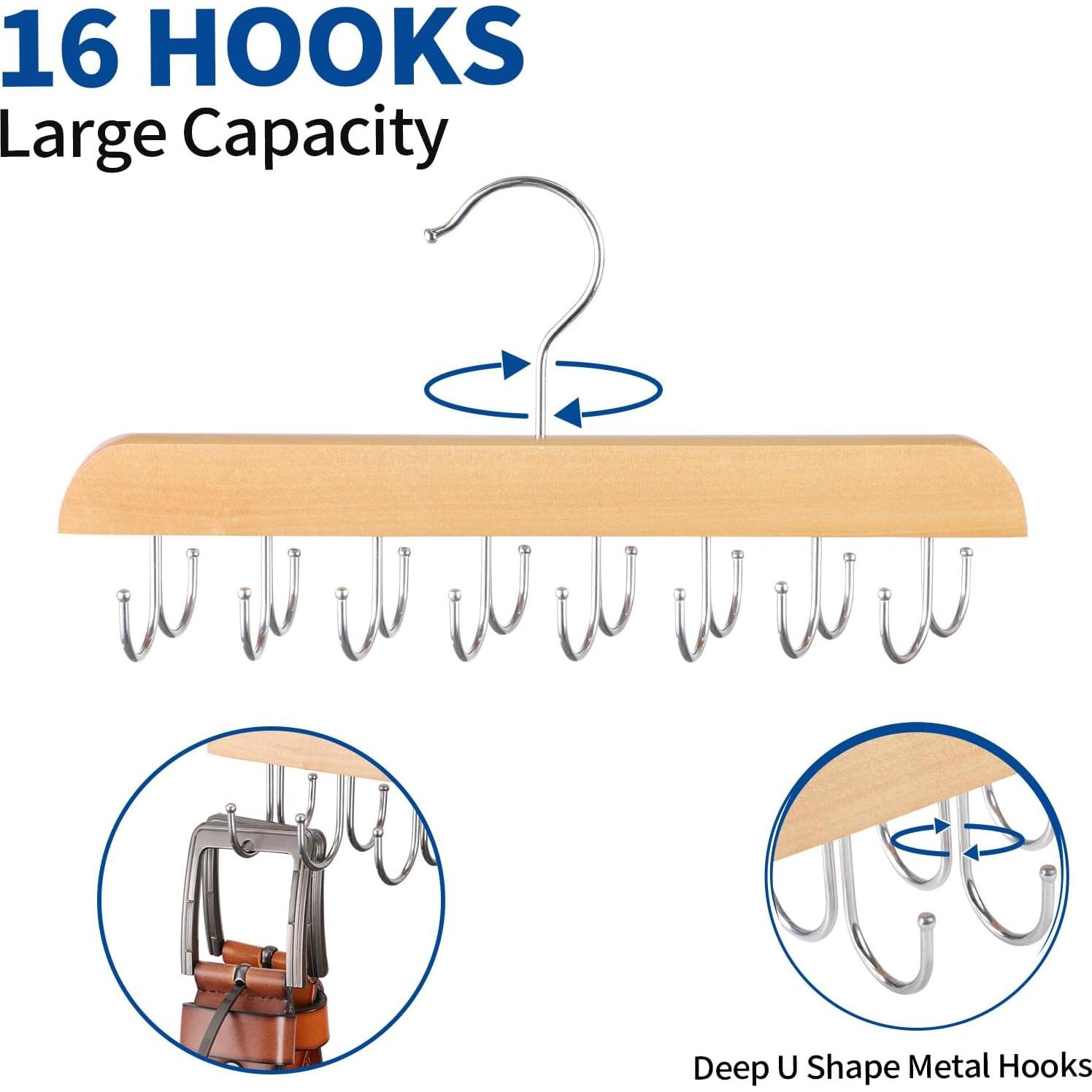 Perchero de Cinturones ELONG HOME, 2 Pack, Madera, 48 Cinturones