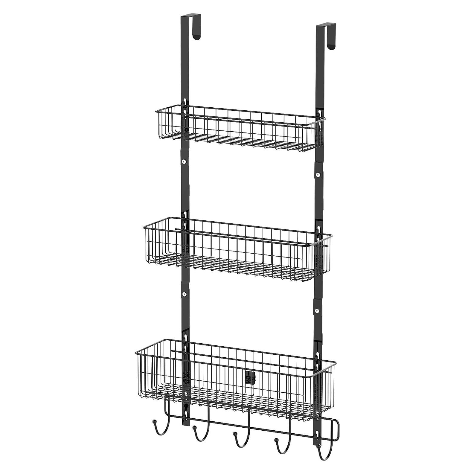 Organizador sobre la puerta CADUKE negro con 3 canastas y 5 ganchos