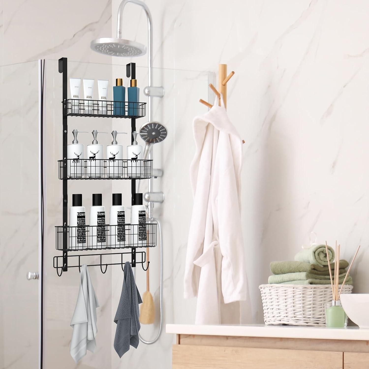 Organizador sobre la puerta CADUKE negro con 3 canastas y 5 ganchos