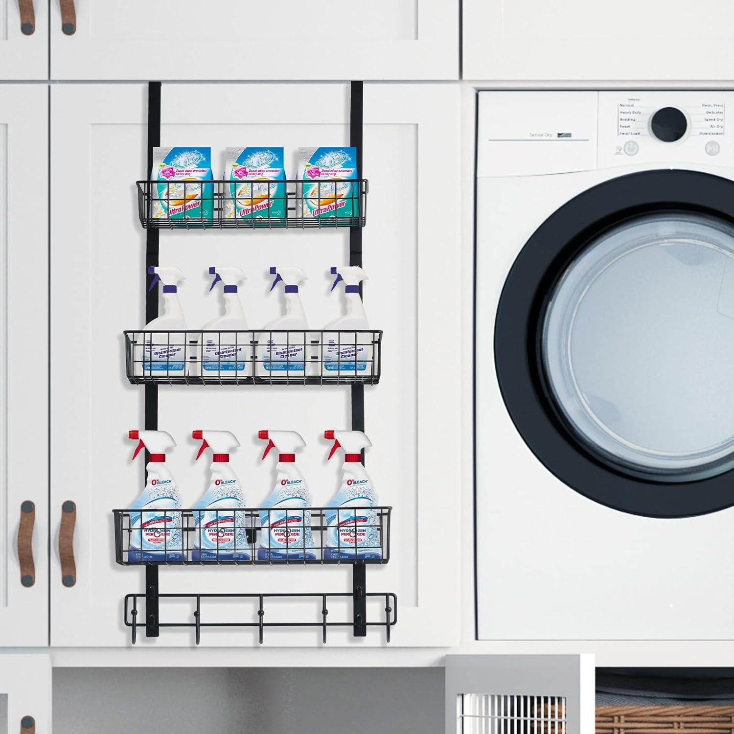 Organizador sobre la puerta CADUKE negro con 3 canastas y 5 ganchos