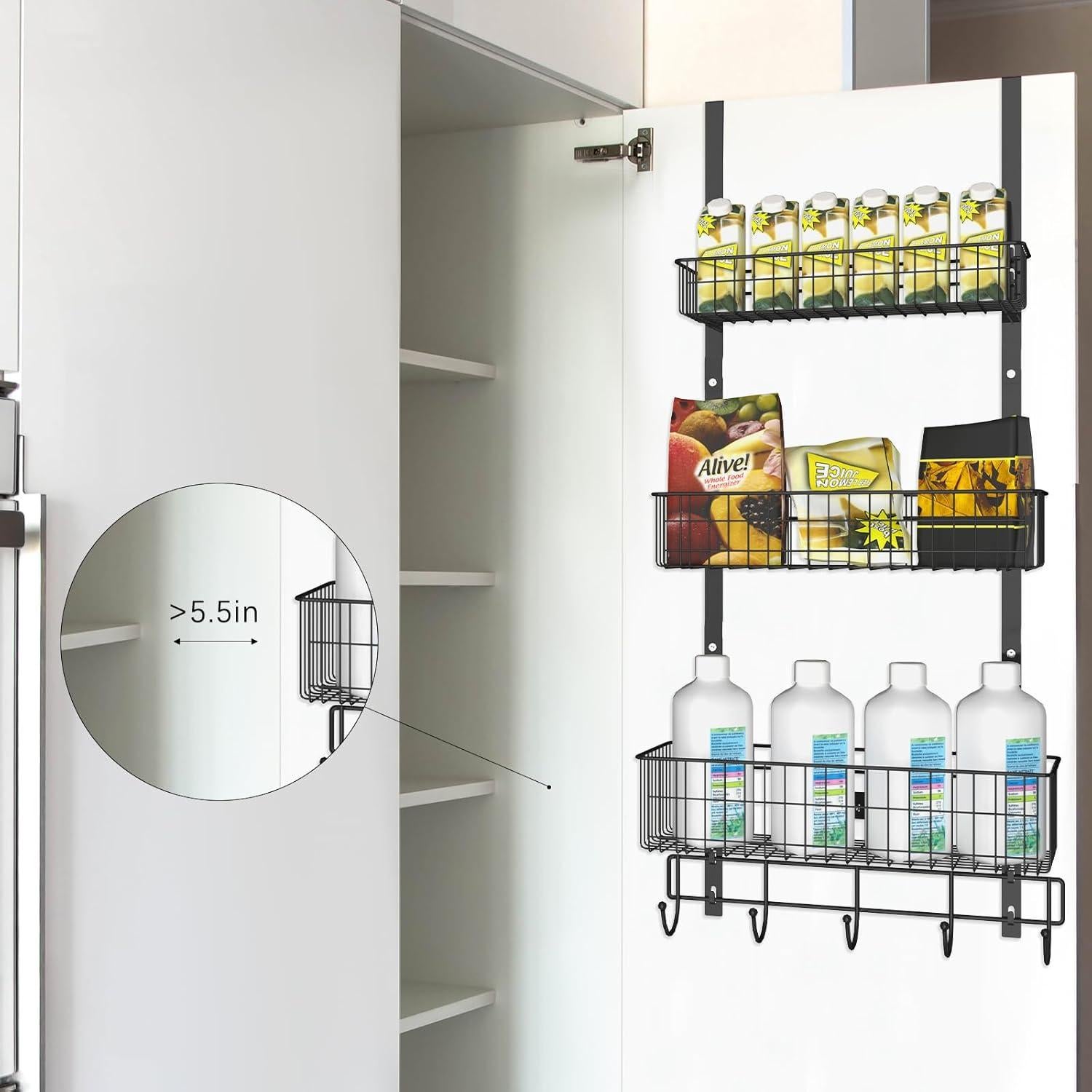 Organizador sobre la puerta CADUKE negro con 3 canastas y 5 ganchos