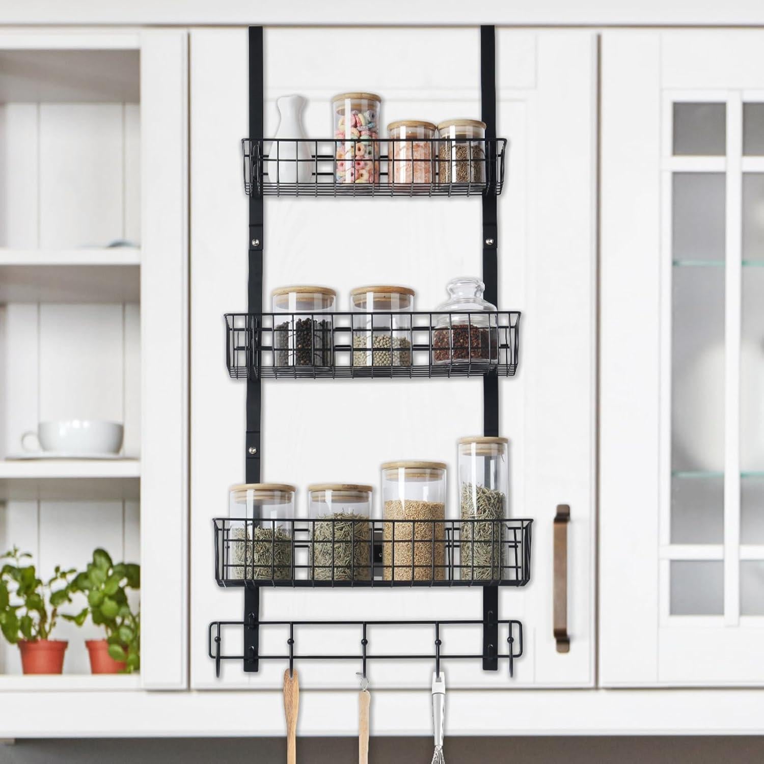 Organizador sobre la puerta CADUKE negro con 3 canastas y 5 ganchos