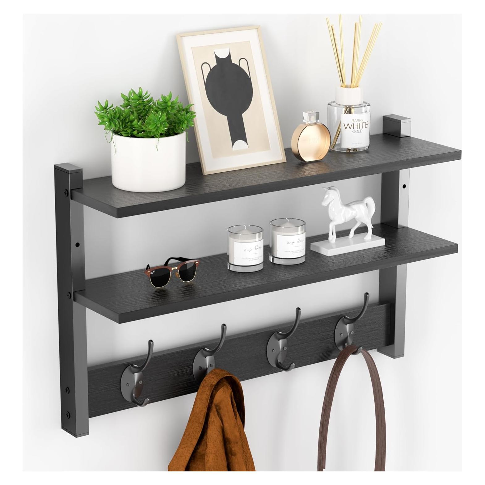 Estante de Pared Orapoke Negro 43 cm con Ganchos Dobles