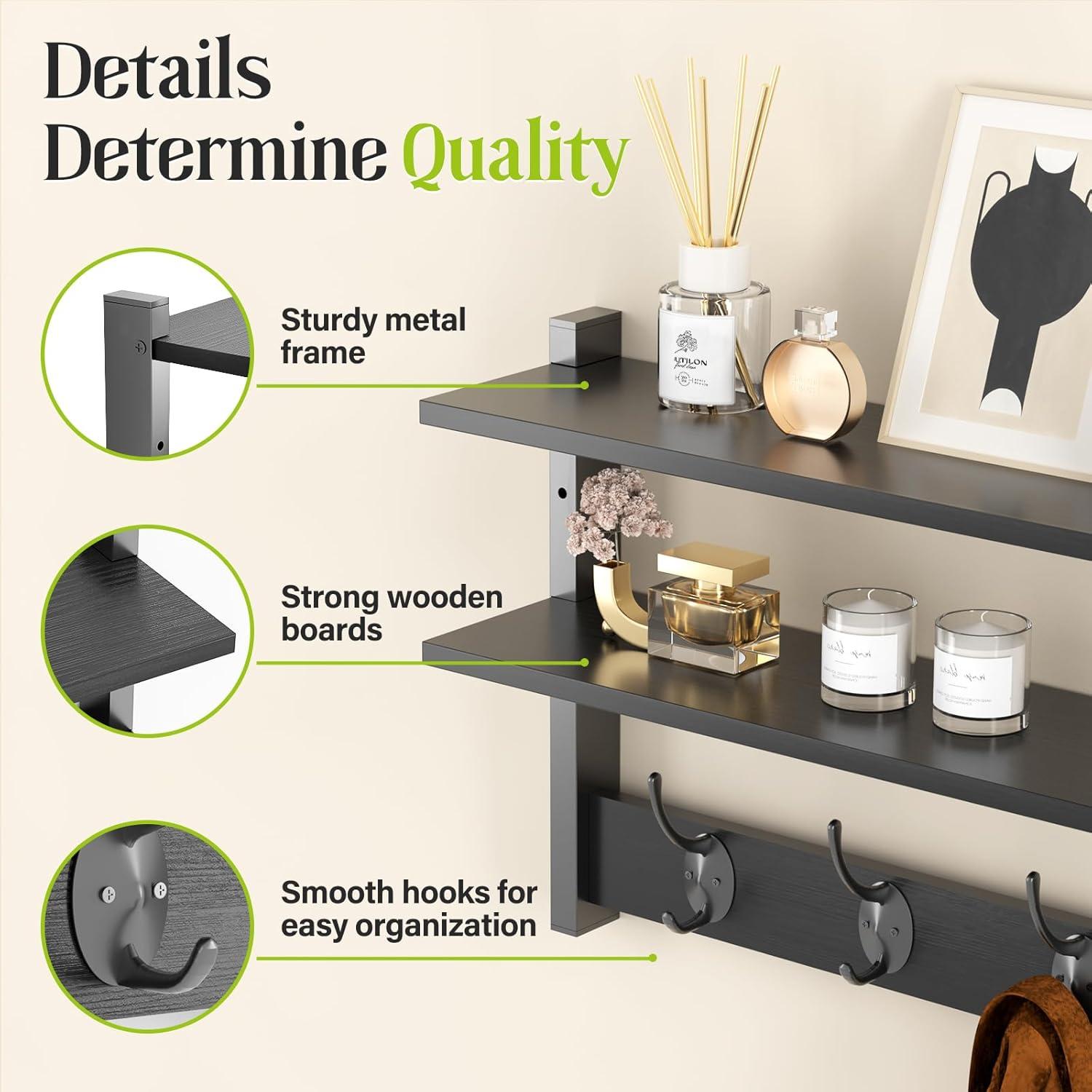 Estante de Pared Orapoke Negro 43 cm con Ganchos Dobles