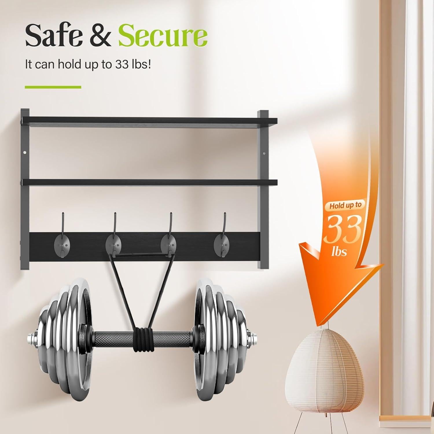 Estante de Pared Orapoke Negro 43 cm con Ganchos Dobles