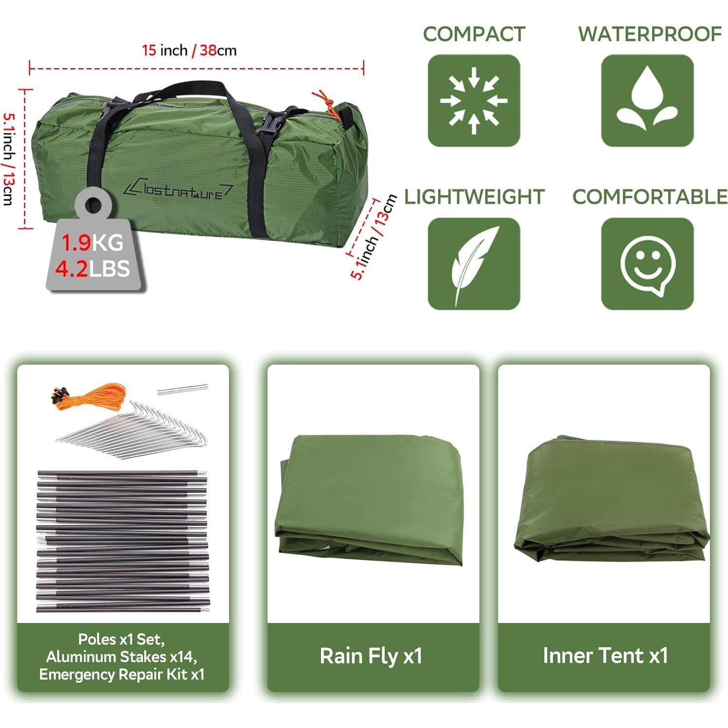 Tienda Ligera Clostnature para 1 Persona Impermeable