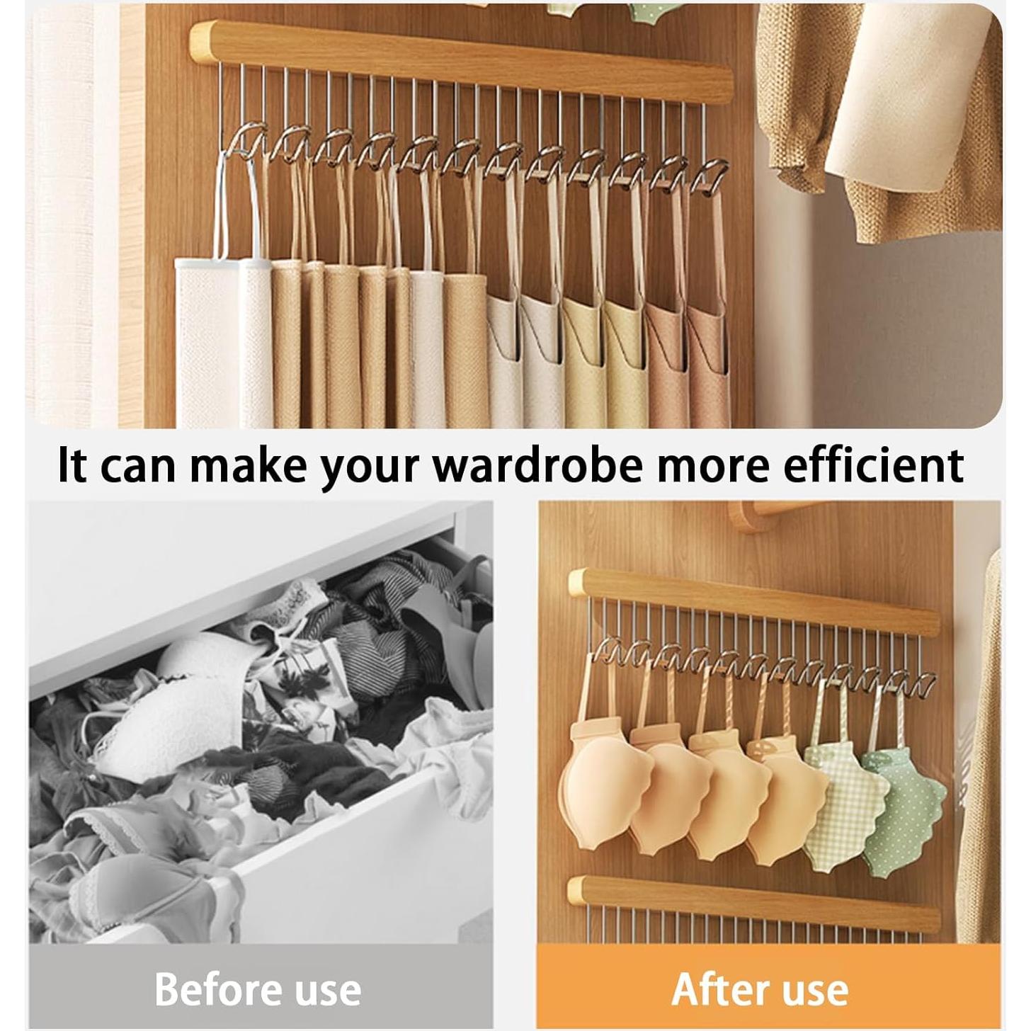 Barra de Armario Extensible QHLhomestead 41cm con 12 Ganchos