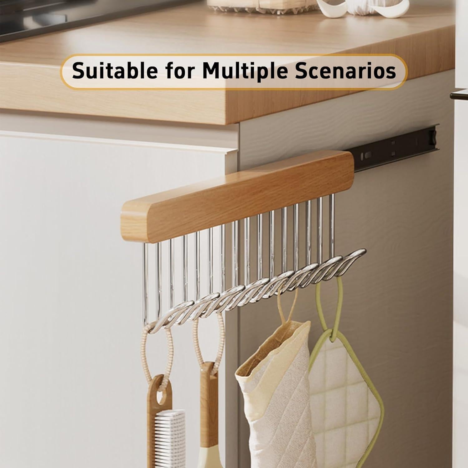 Barra de Armario Extensible QHLhomestead 41cm con 12 Ganchos