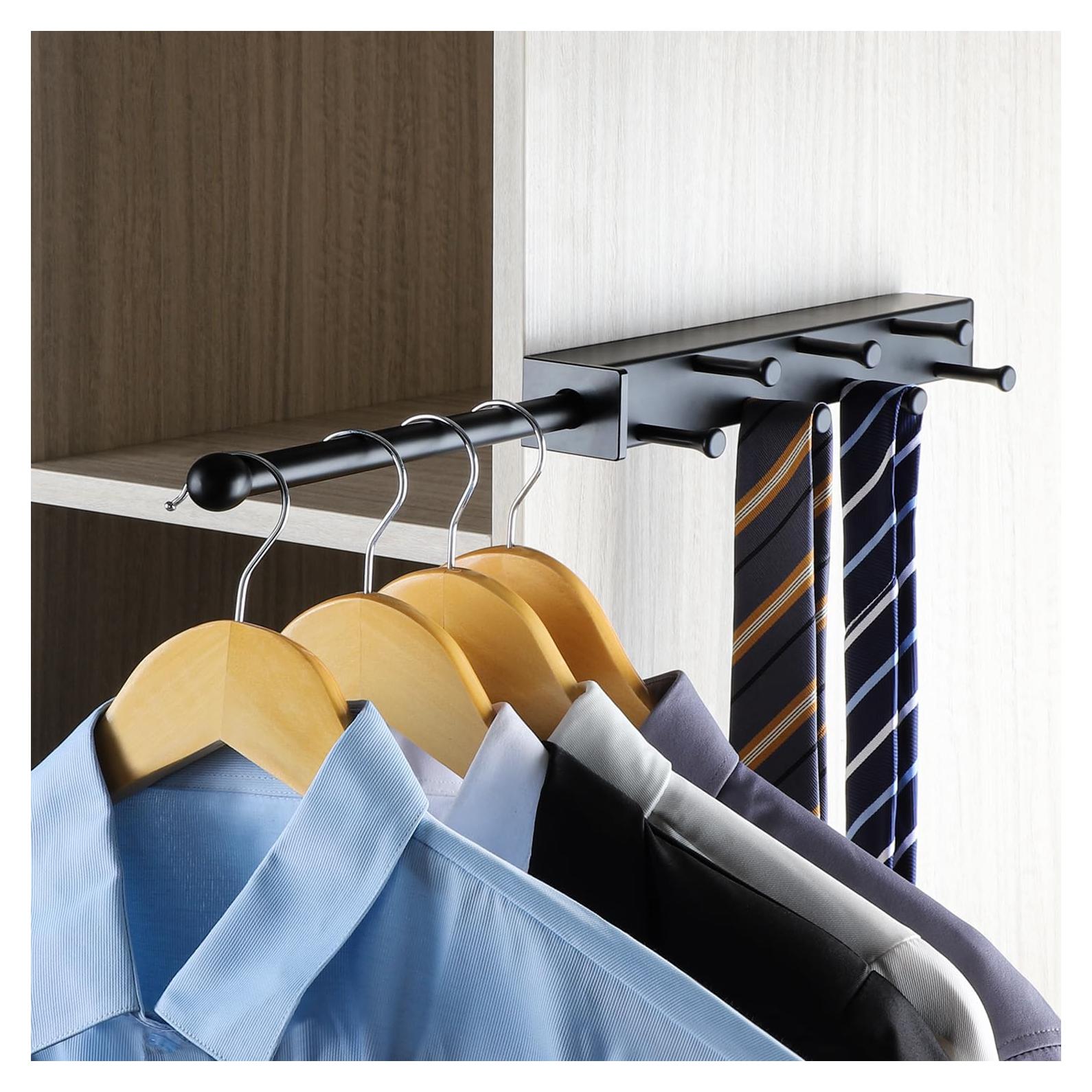 Varilla de Valet BaiNong 33 cm Negra para Closet con 7 Ganchos