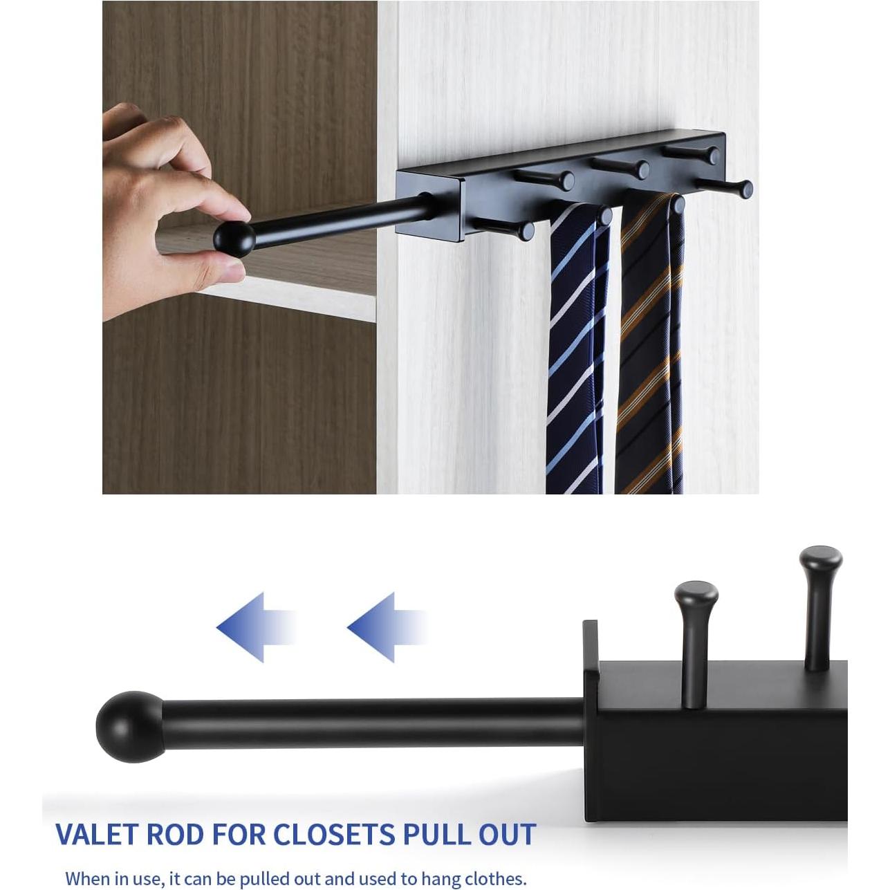 Varilla de Valet BaiNong 33 cm Negra para Closet con 7 Ganchos