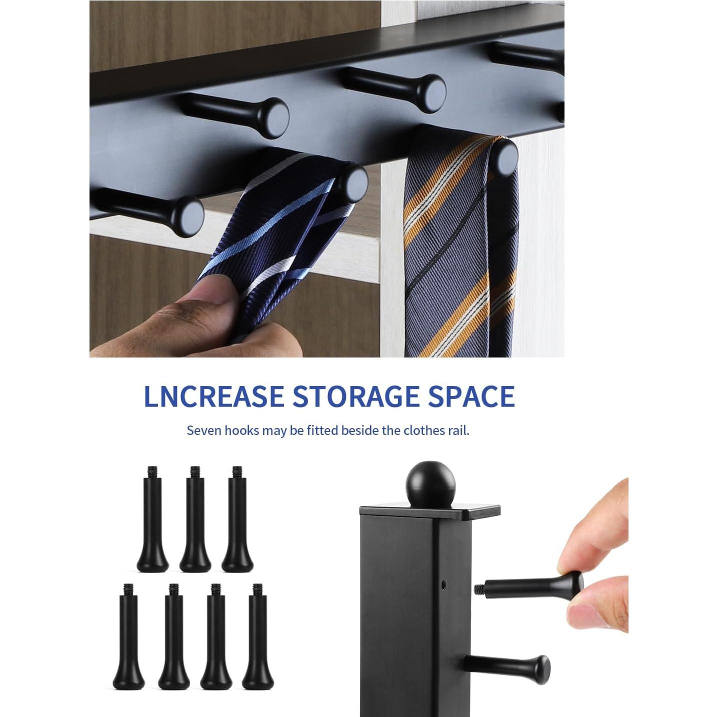Varilla de Valet BaiNong 33 cm Negra para Closet con 7 Ganchos