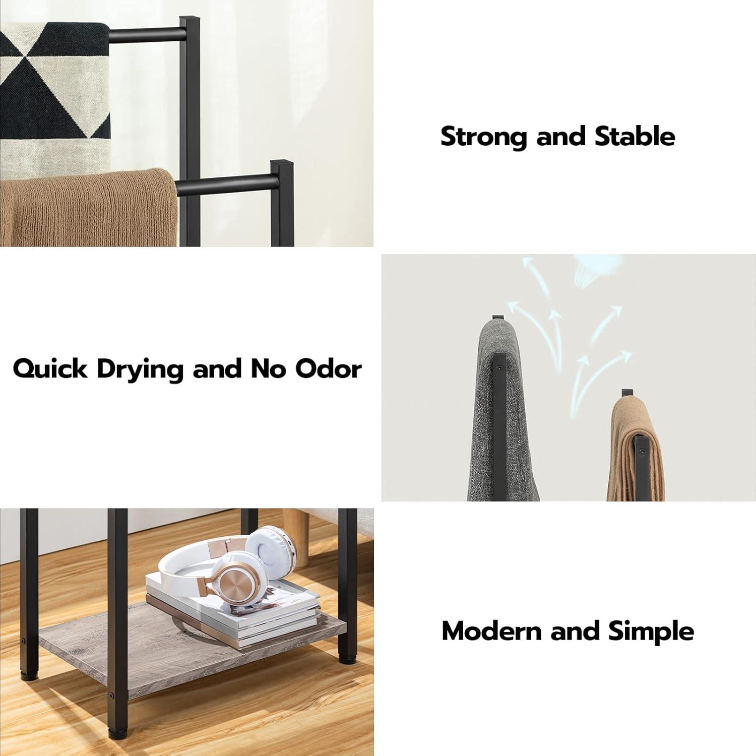 Soporte de Toallas Independiente HOOBRO 42x24x80 cm Metal Gris Negro