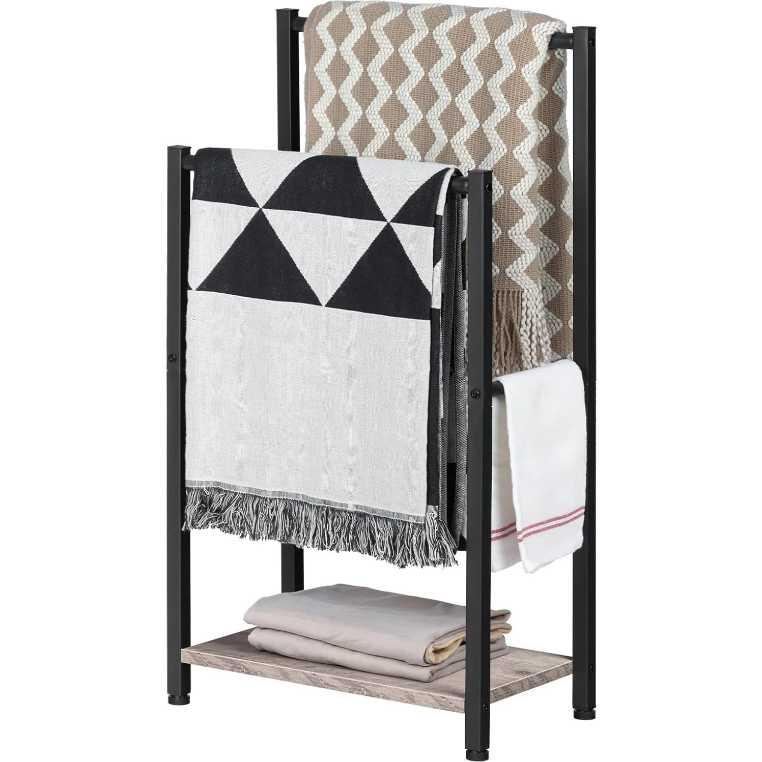 Soporte de Toallas Independiente HOOBRO 42x24x80 cm Metal Gris Negro