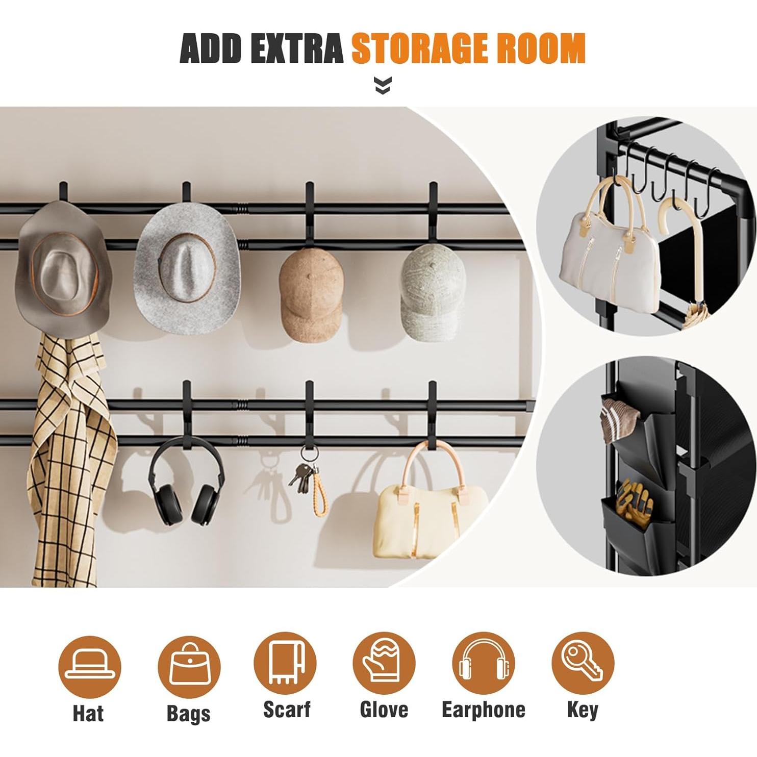 Estante para zapatos OYREL 5 niveles negro con ganchos y bolsillos