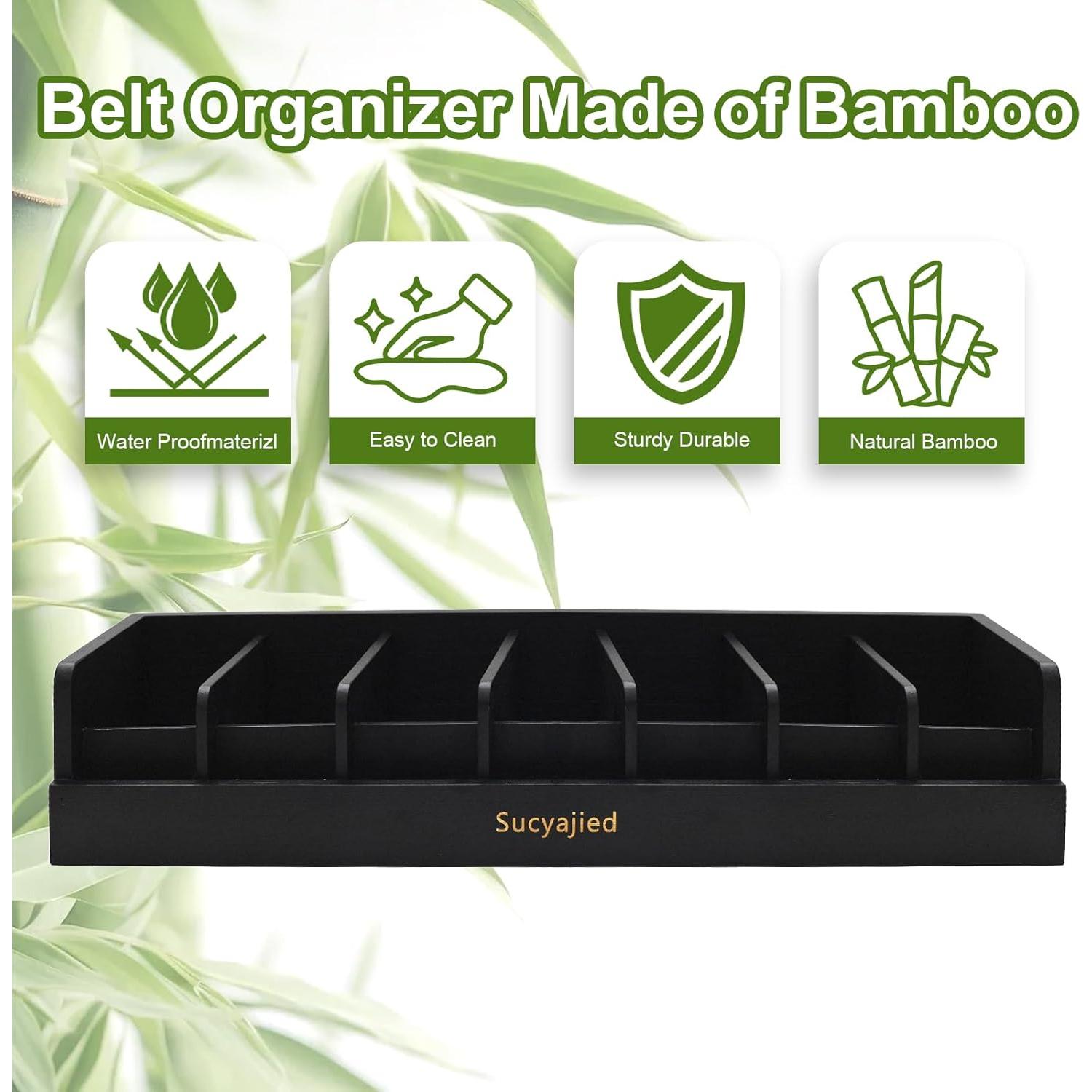 Organizador de Cinturones Sucyajied de Bambú Negro 7 Compartimentos