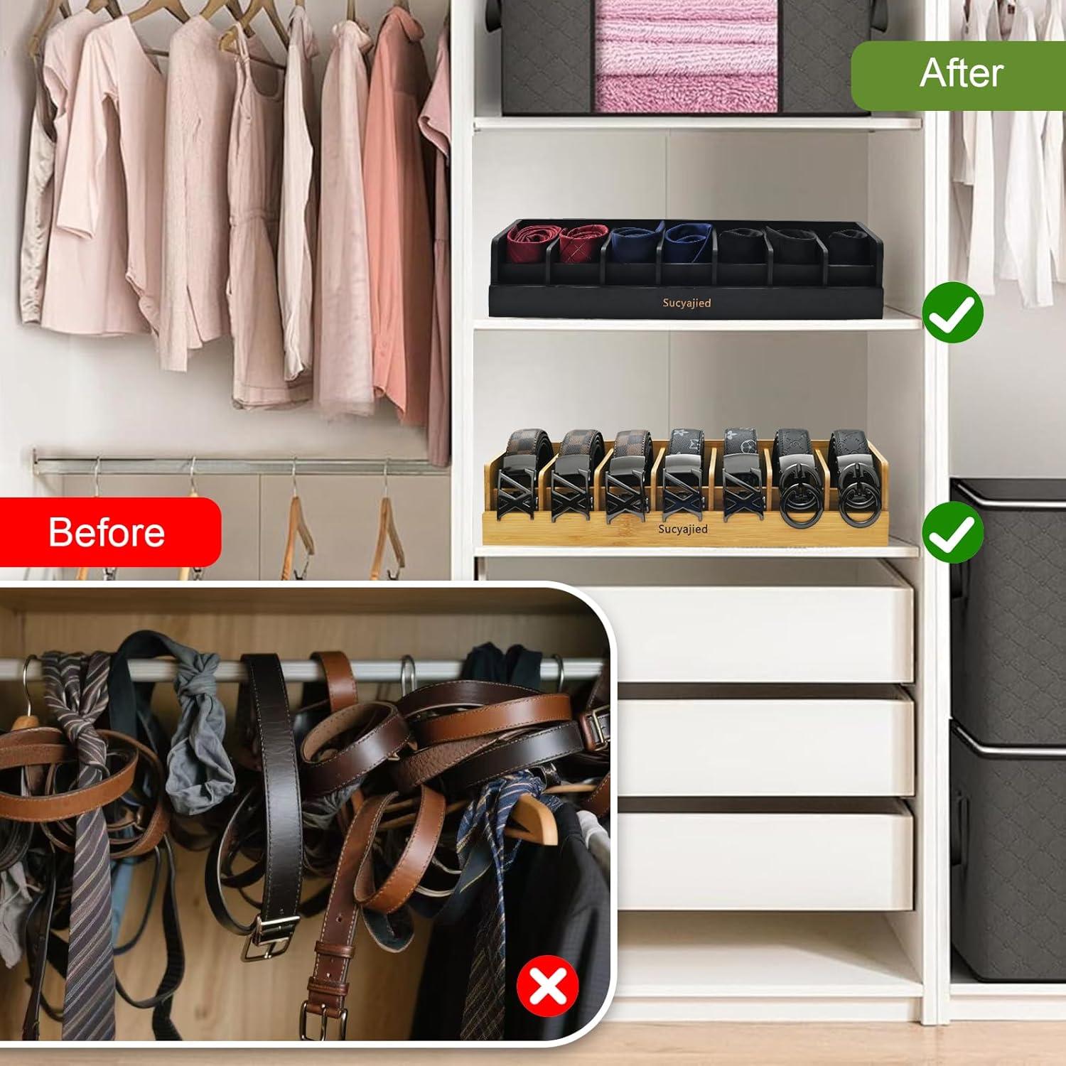 Organizador de Cinturones Sucyajied de Bambú Negro 7 Compartimentos