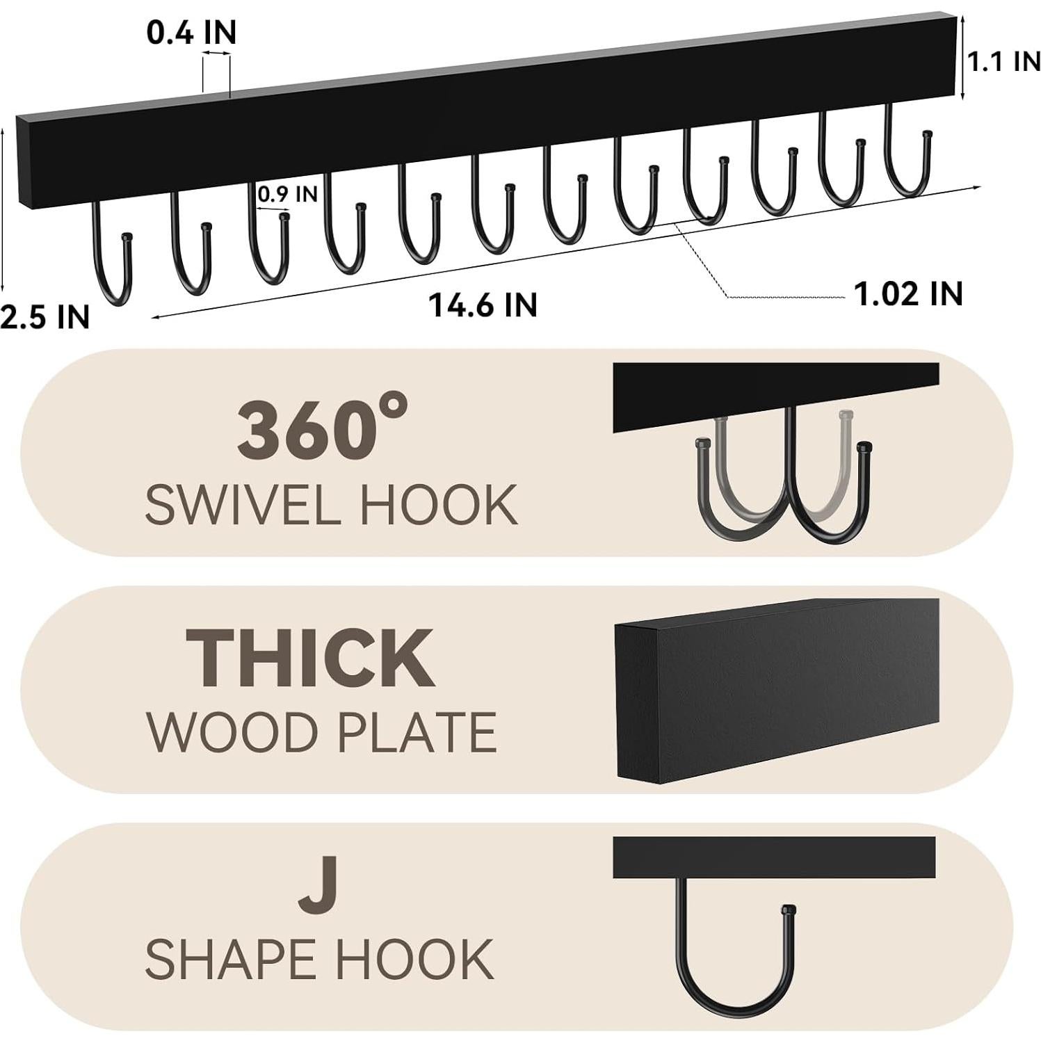 Soporte de Cinturones de Pared HOMEBROS Negro 24 Ganchos 380g