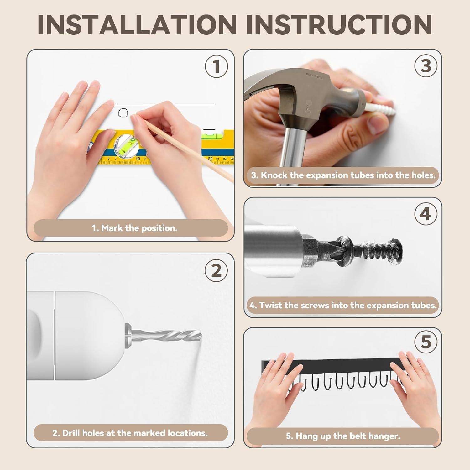 Soporte de Cinturones de Pared HOMEBROS Negro 24 Ganchos 380g