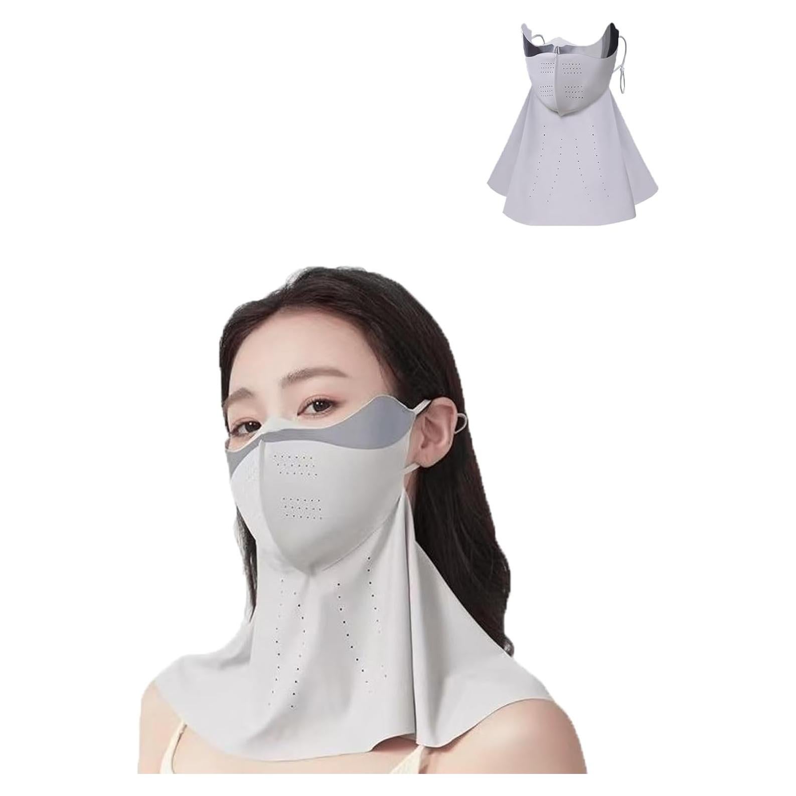 Máscara Facial de Protección UV UPF 50+ para Mujeres - Gris Claro Largo