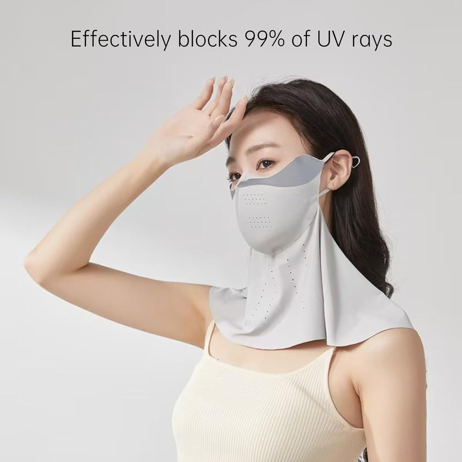 Máscara Facial de Protección UV UPF 50+ para Mujeres - Gris Claro Largo