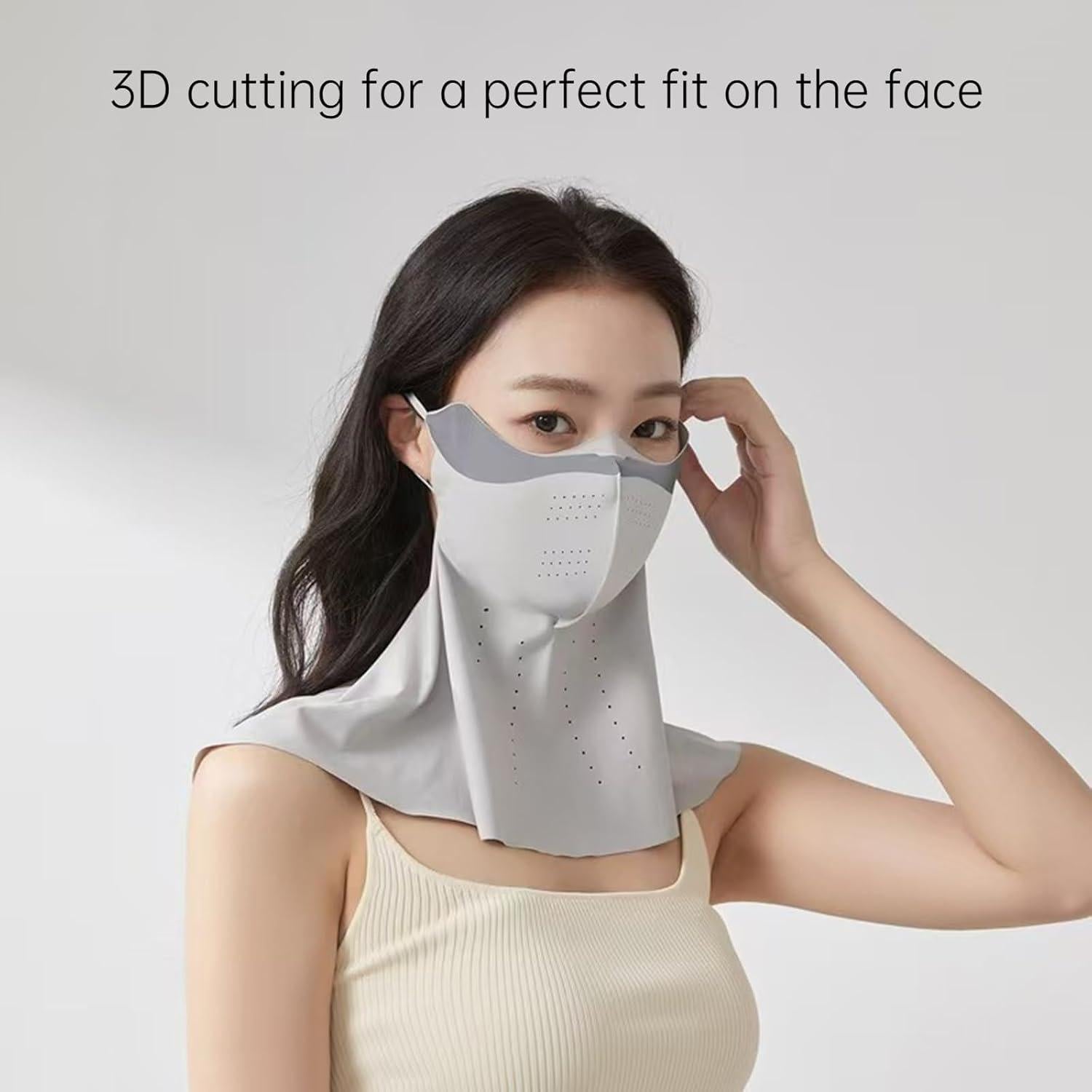 Máscara Facial de Protección UV UPF 50+ para Mujeres - Gris Claro Largo