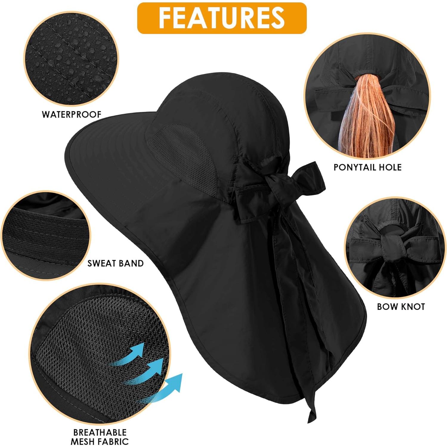 Sombrero de Sol Plegable UV 50+ para Mujeres - Negro