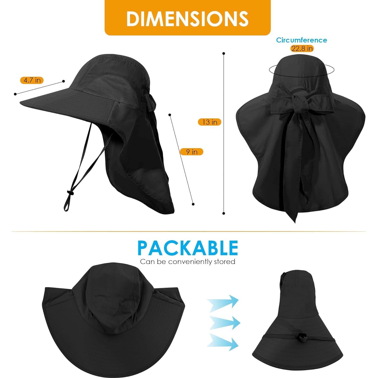 Sombrero de Sol Plegable UV 50+ para Mujeres - Negro