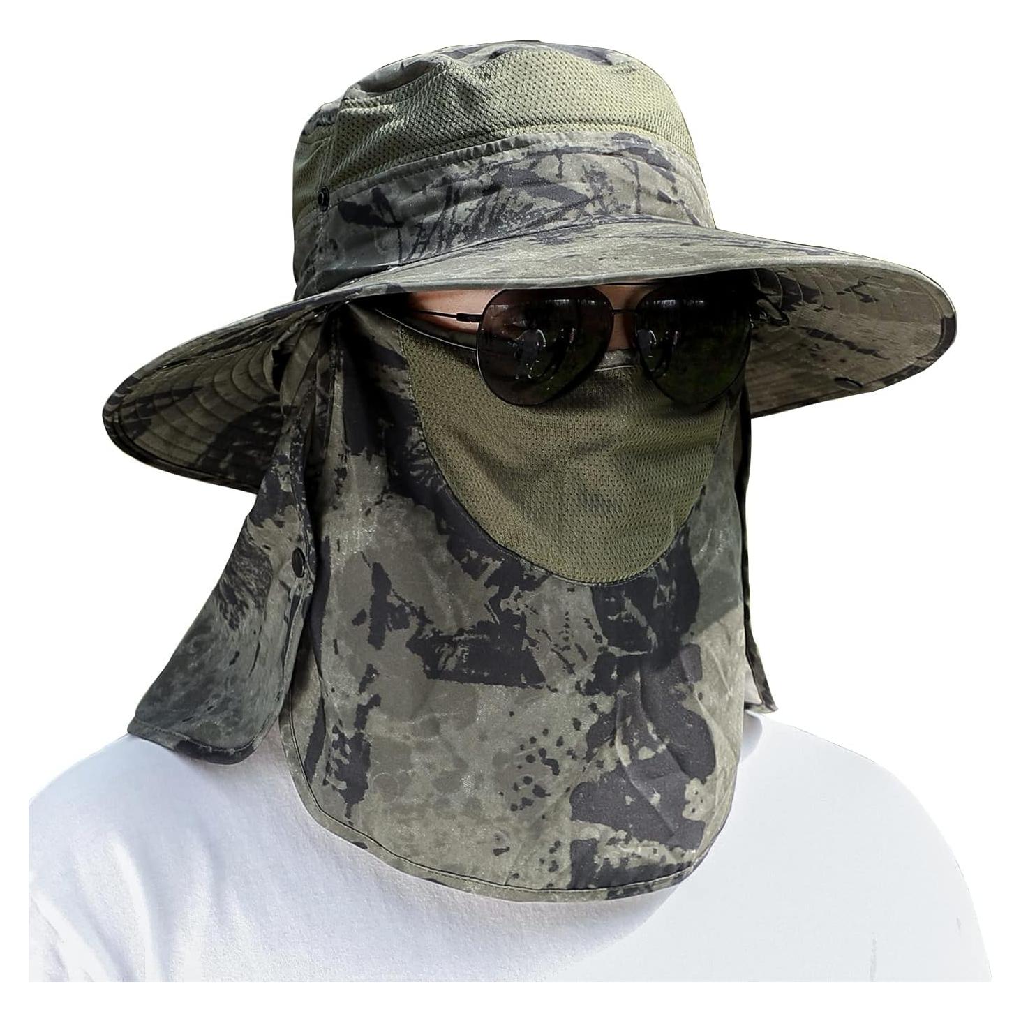 Sombrero de Pesca FLYEARTH UPF 50+ con Visera Ancha y Cubierta Facial