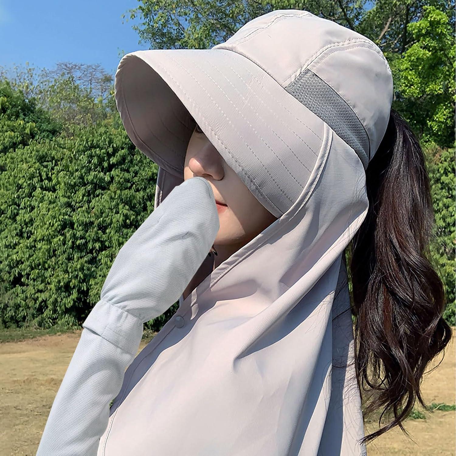 Sombrero de Sol Hikiwin con Mangas UPF 50+ Gris Unisex